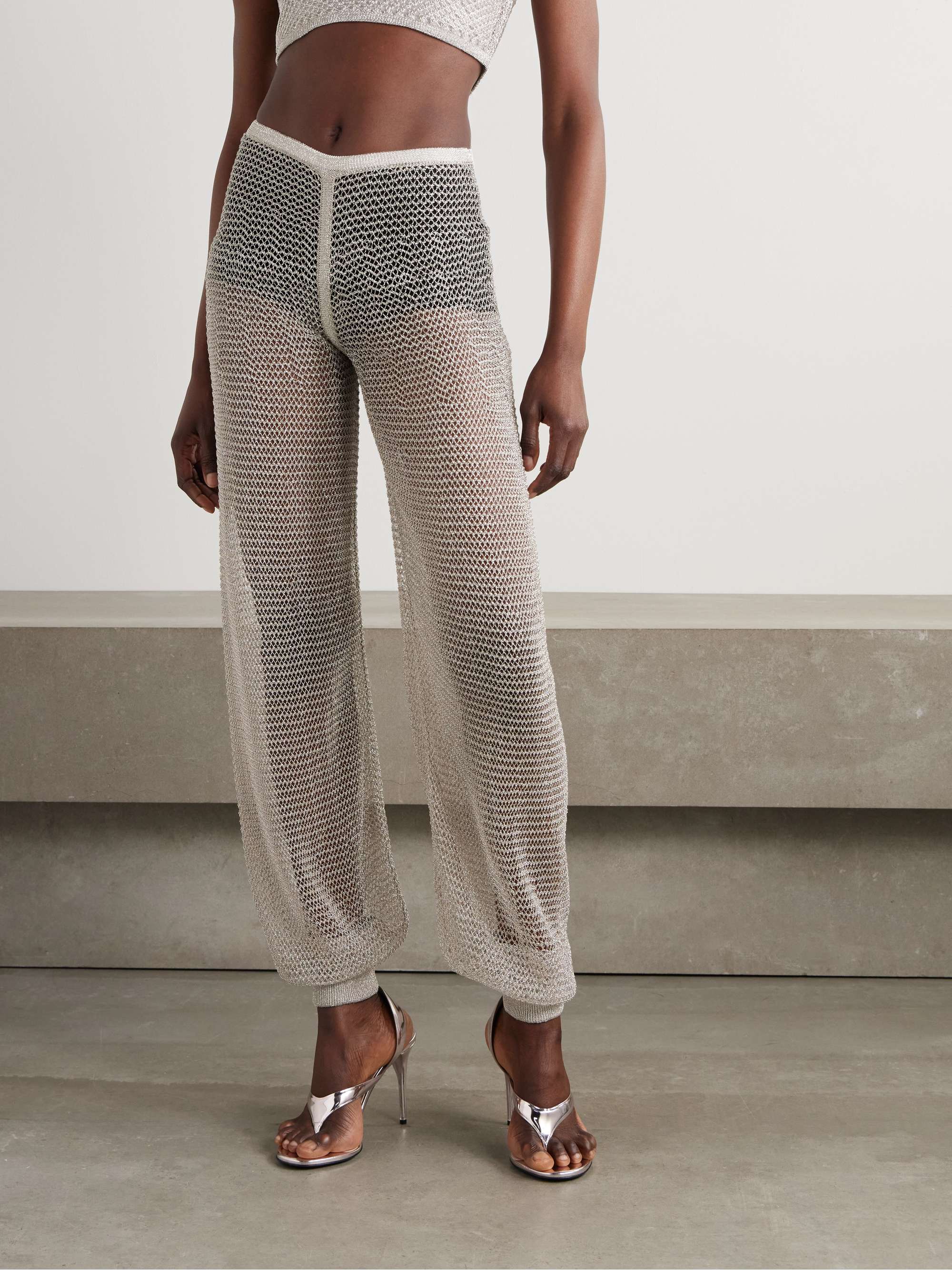 Metallic open-knit wide-leg pants view