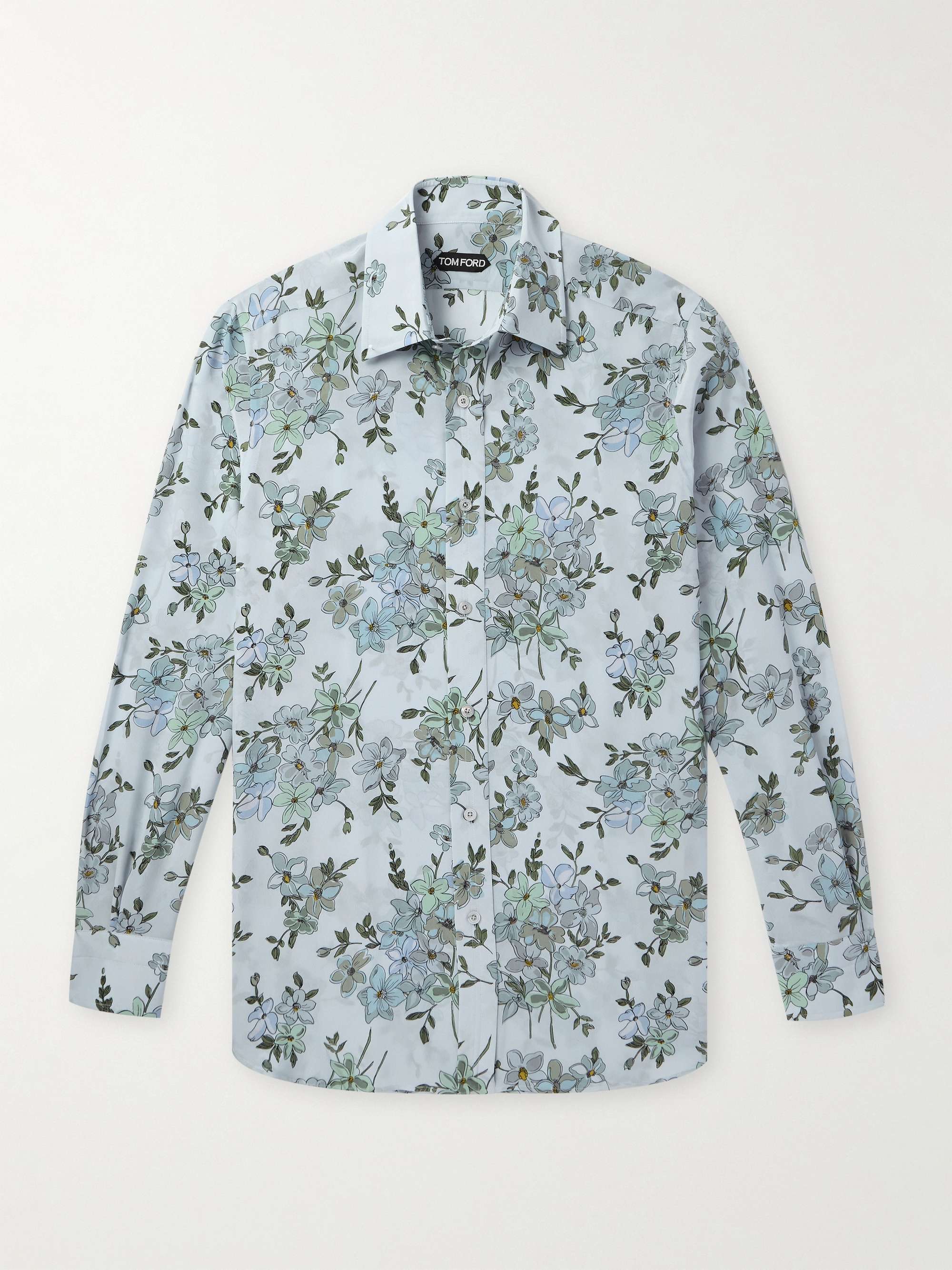 Slim-Fit Floral-Print Silk-Crepe Shirt view