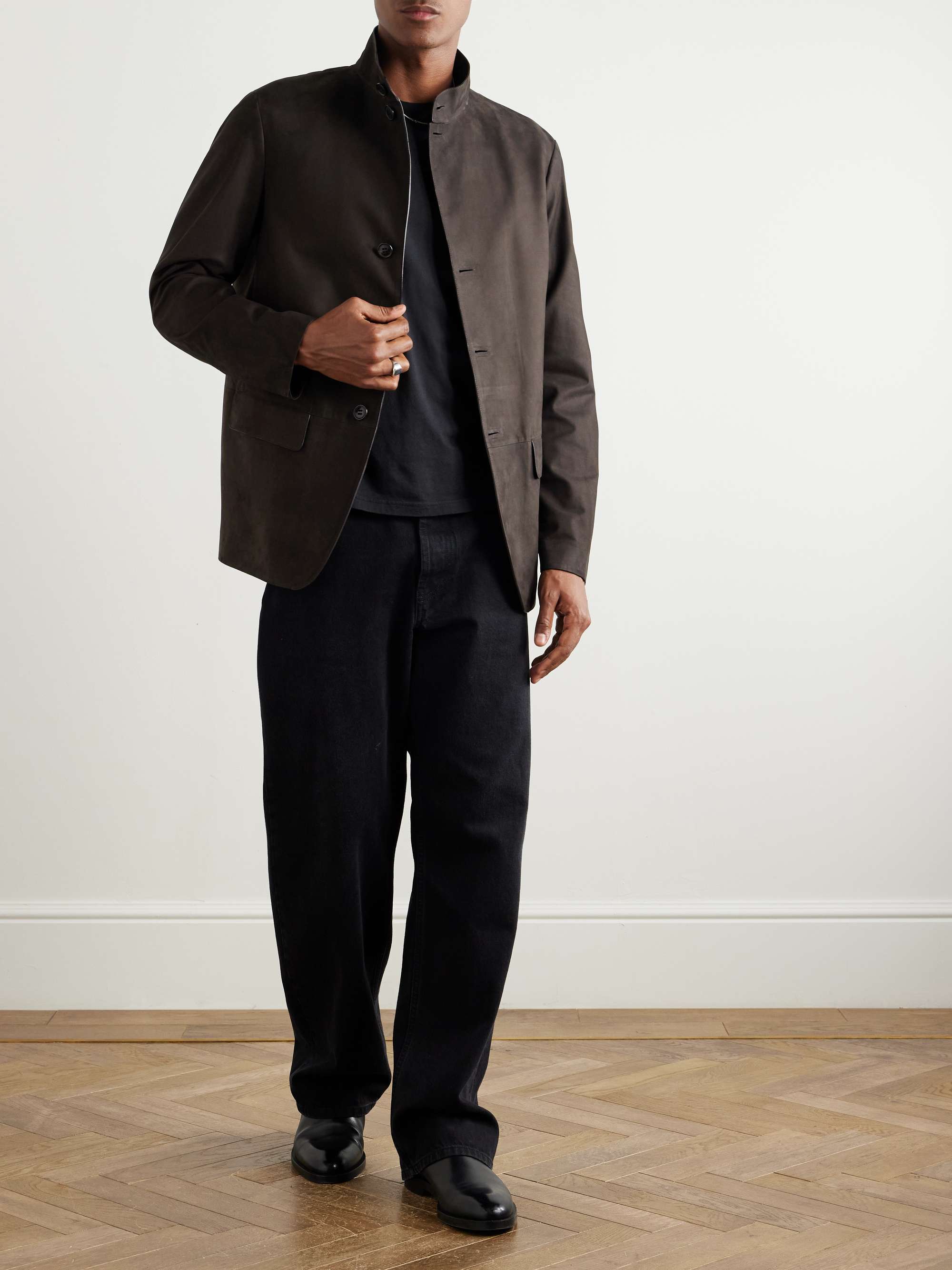 Nehru-Collar Nubuck Jacket view