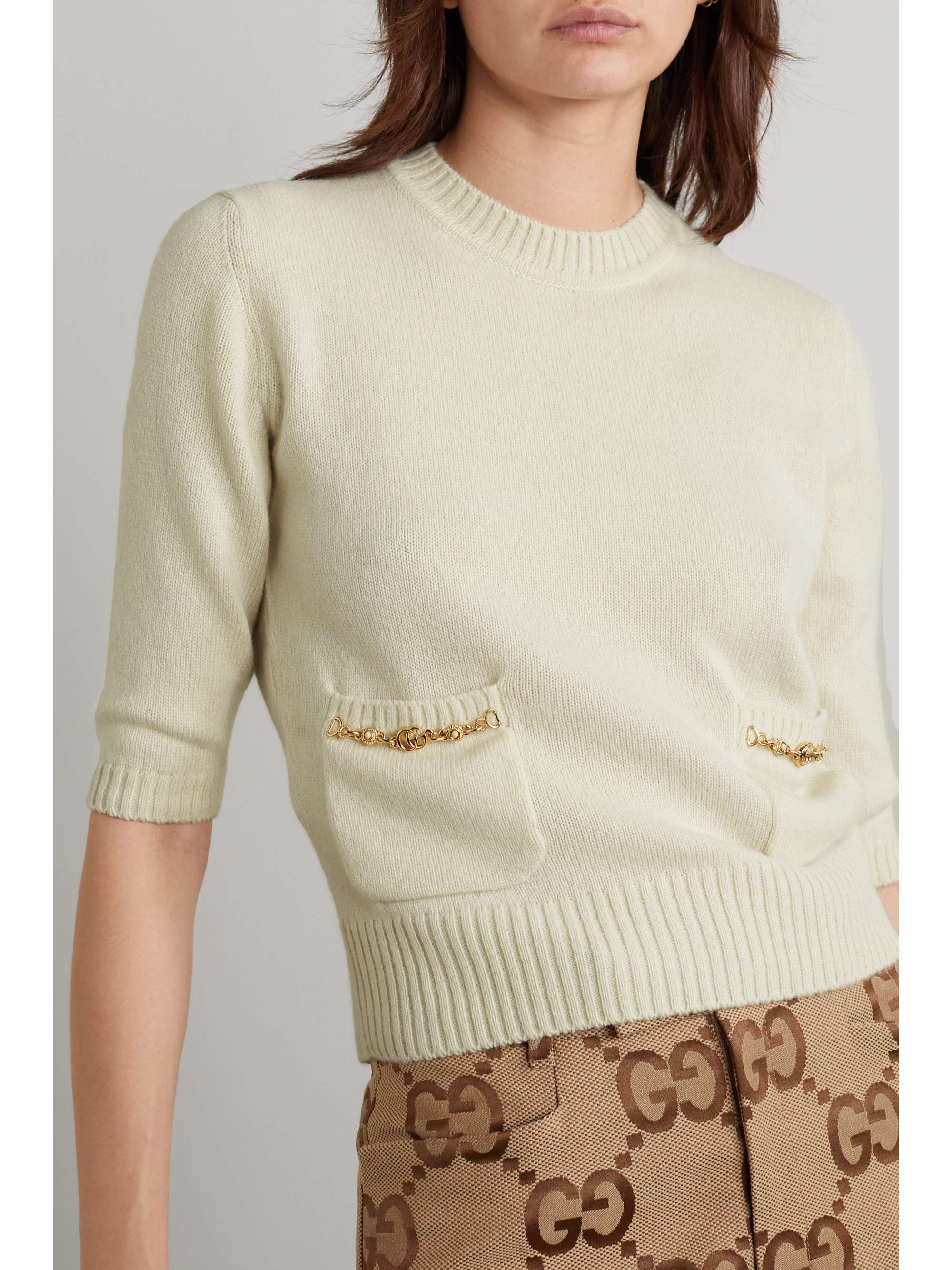 Chain-embellished cashmere sweater view
