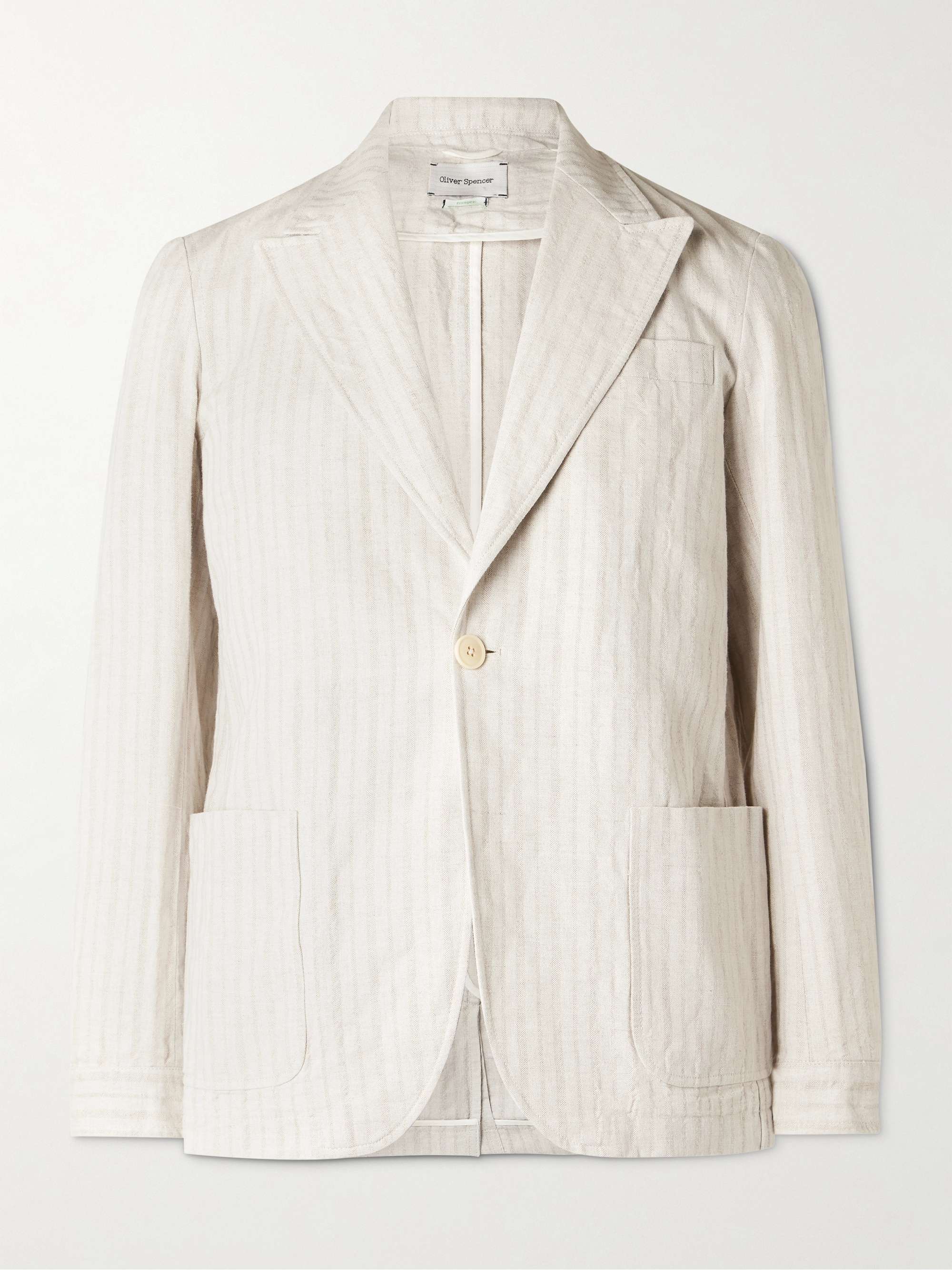 Laurel Unstructured Striped Linen and Cotton-Blend Suit Jacket view