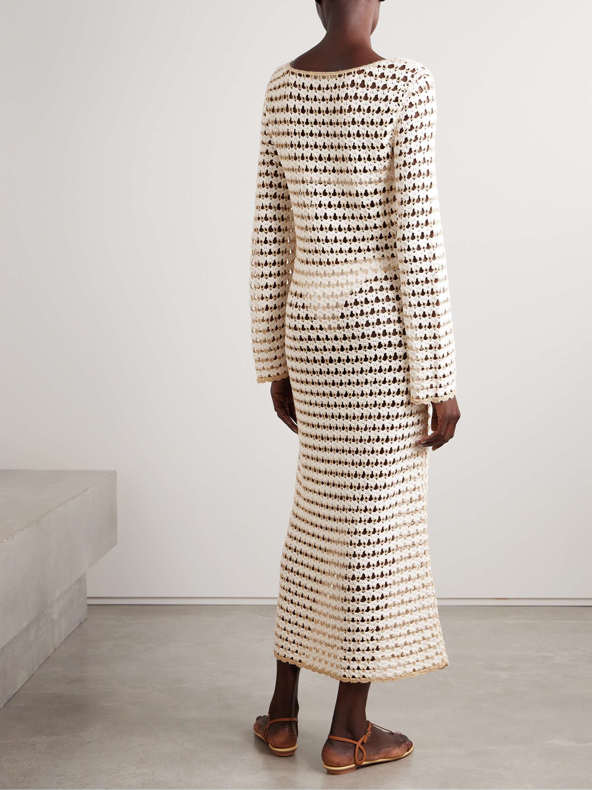 Tallow metallic crocheted cotton-blend midi dress view