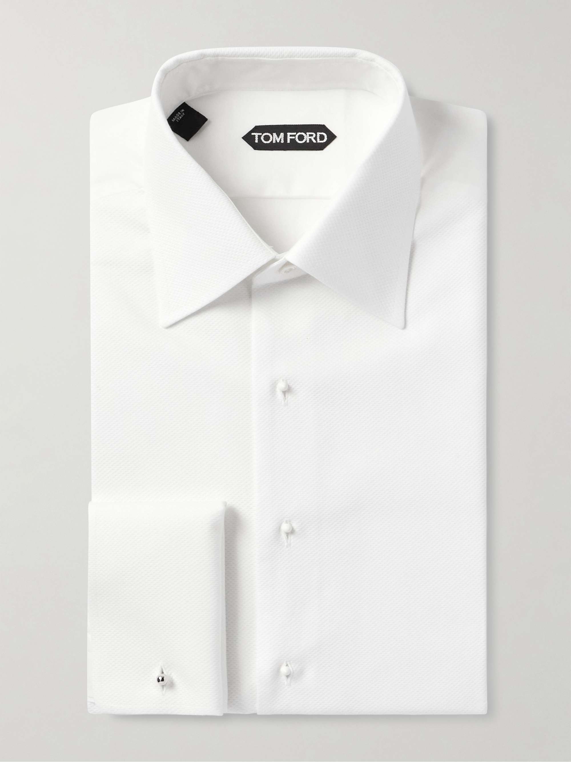 Double-Cuff Piqué-Trimmed Cotton-Voile Tuxedo Shirt view