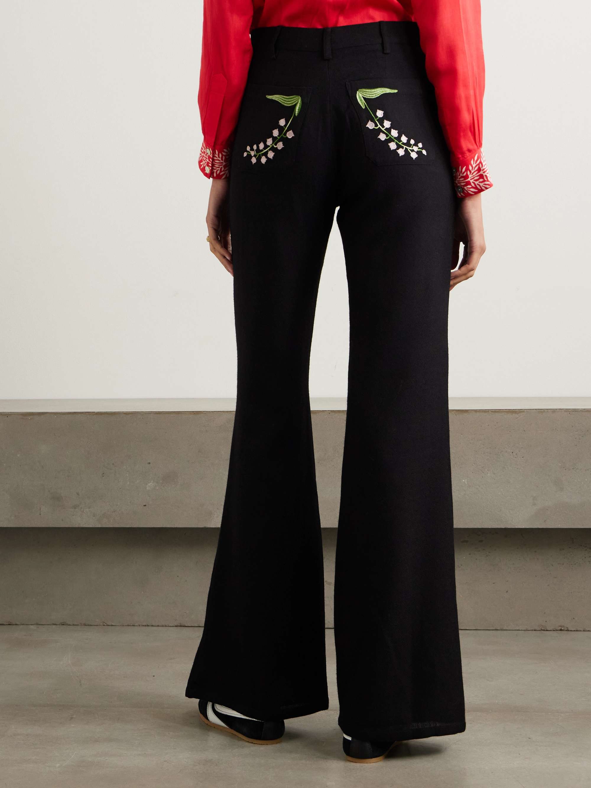 Bunny embroidered wool-twill flared pants view