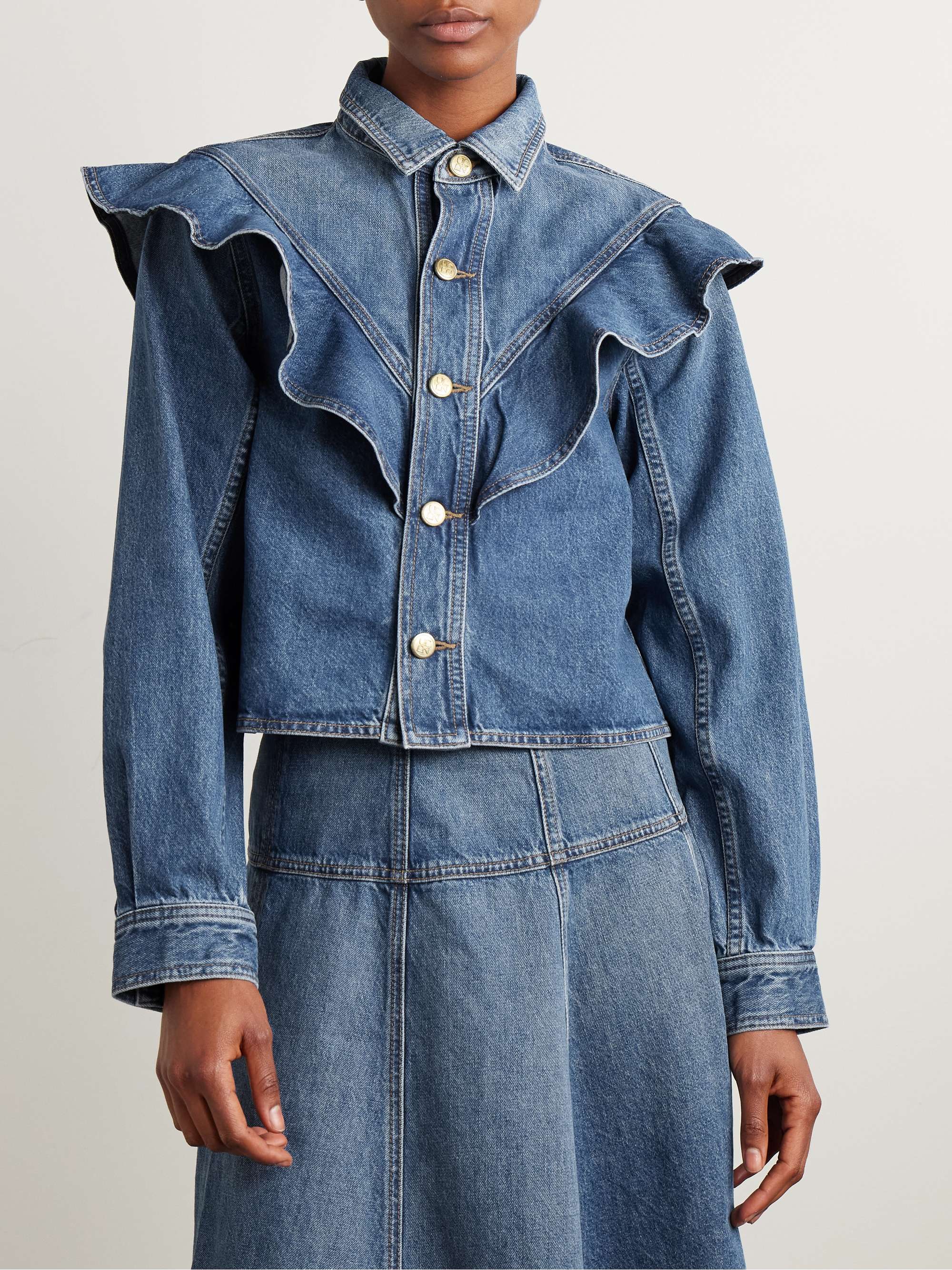 The Mathilde ruffled denim shirt view