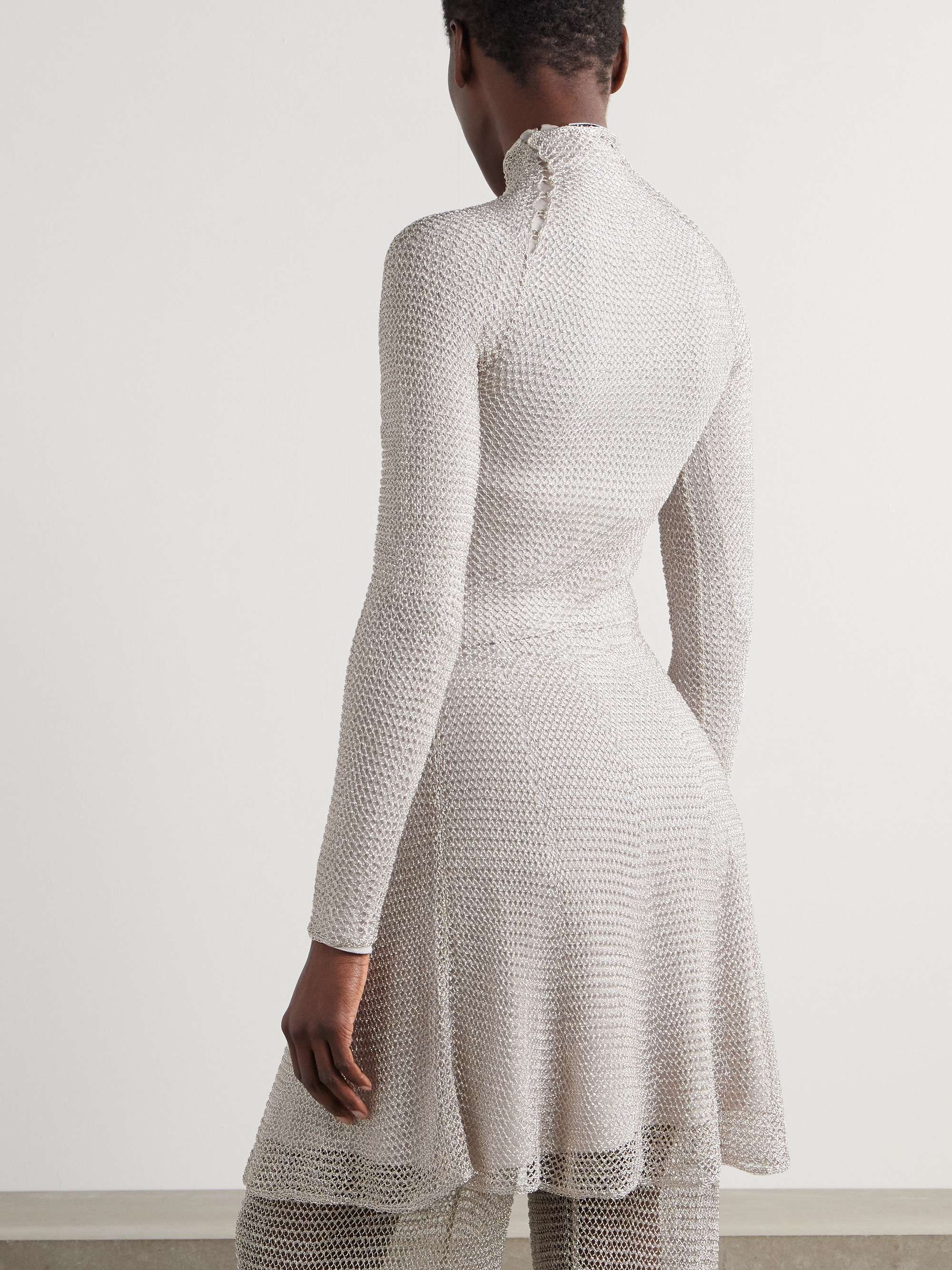 Metallic open-knit turtleneck mini dress view