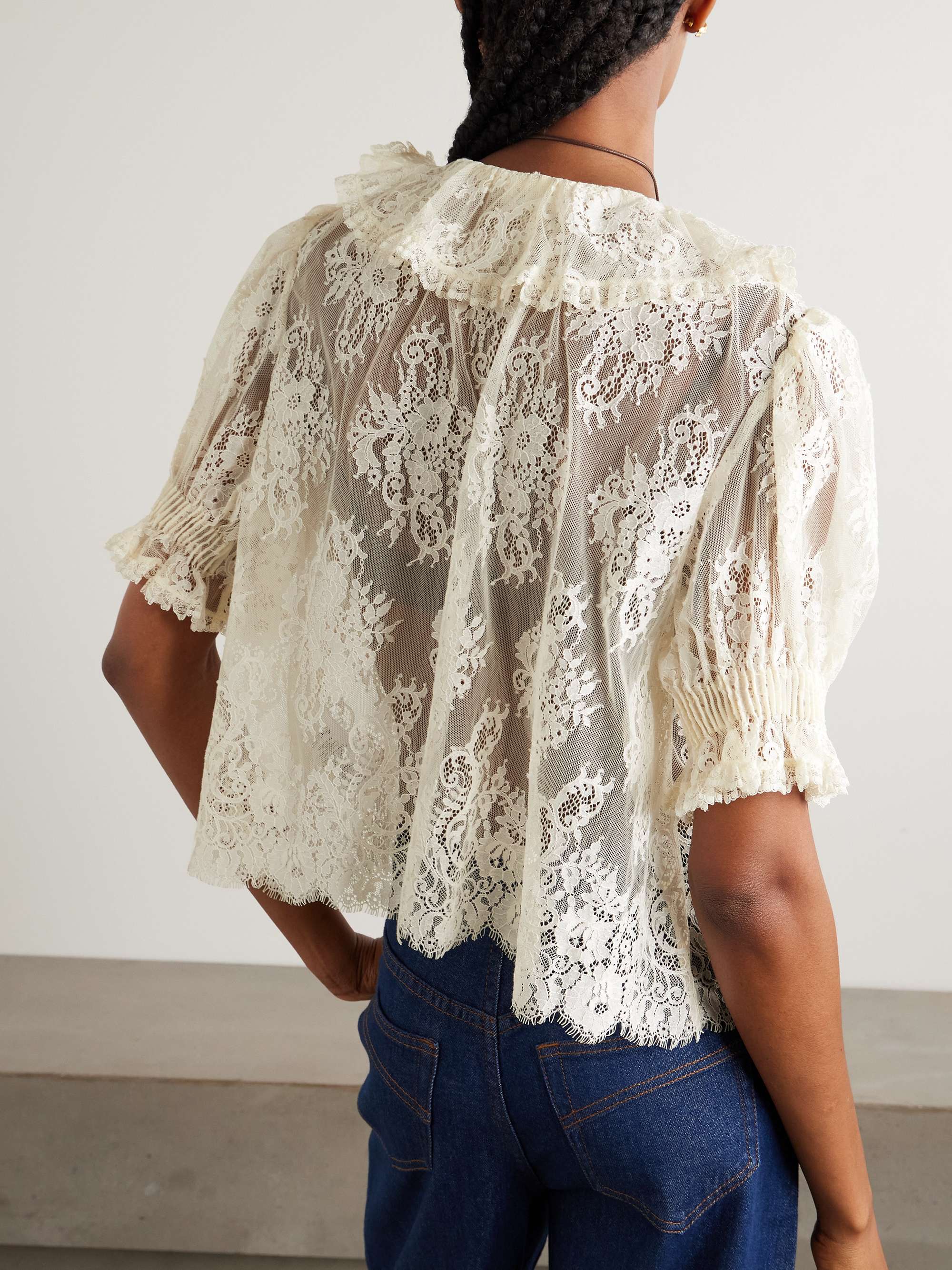 Henri ruffled pintucked lace blouse view