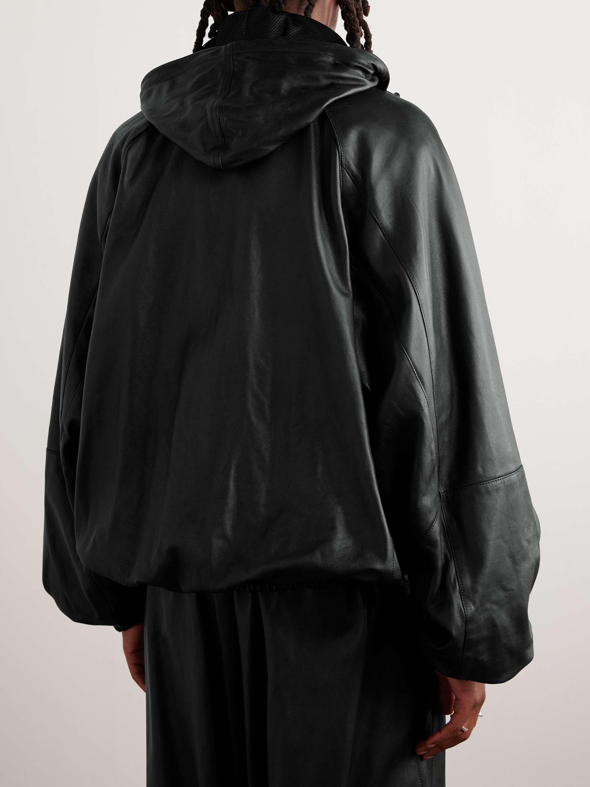 Logo-Print Leather Hooded Jacket view