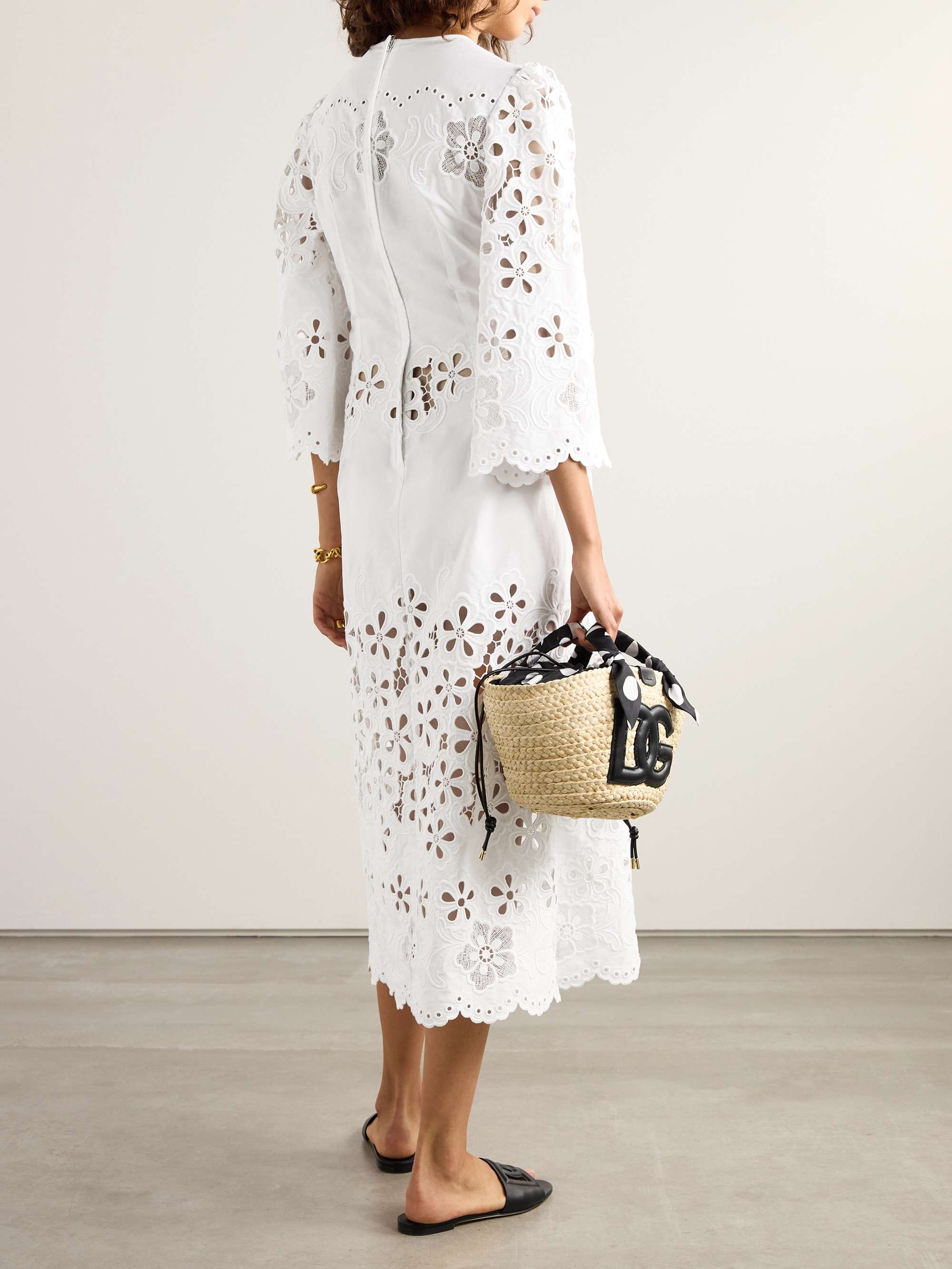 Scalloped broderie anglaise cotton-poplin midi dress view