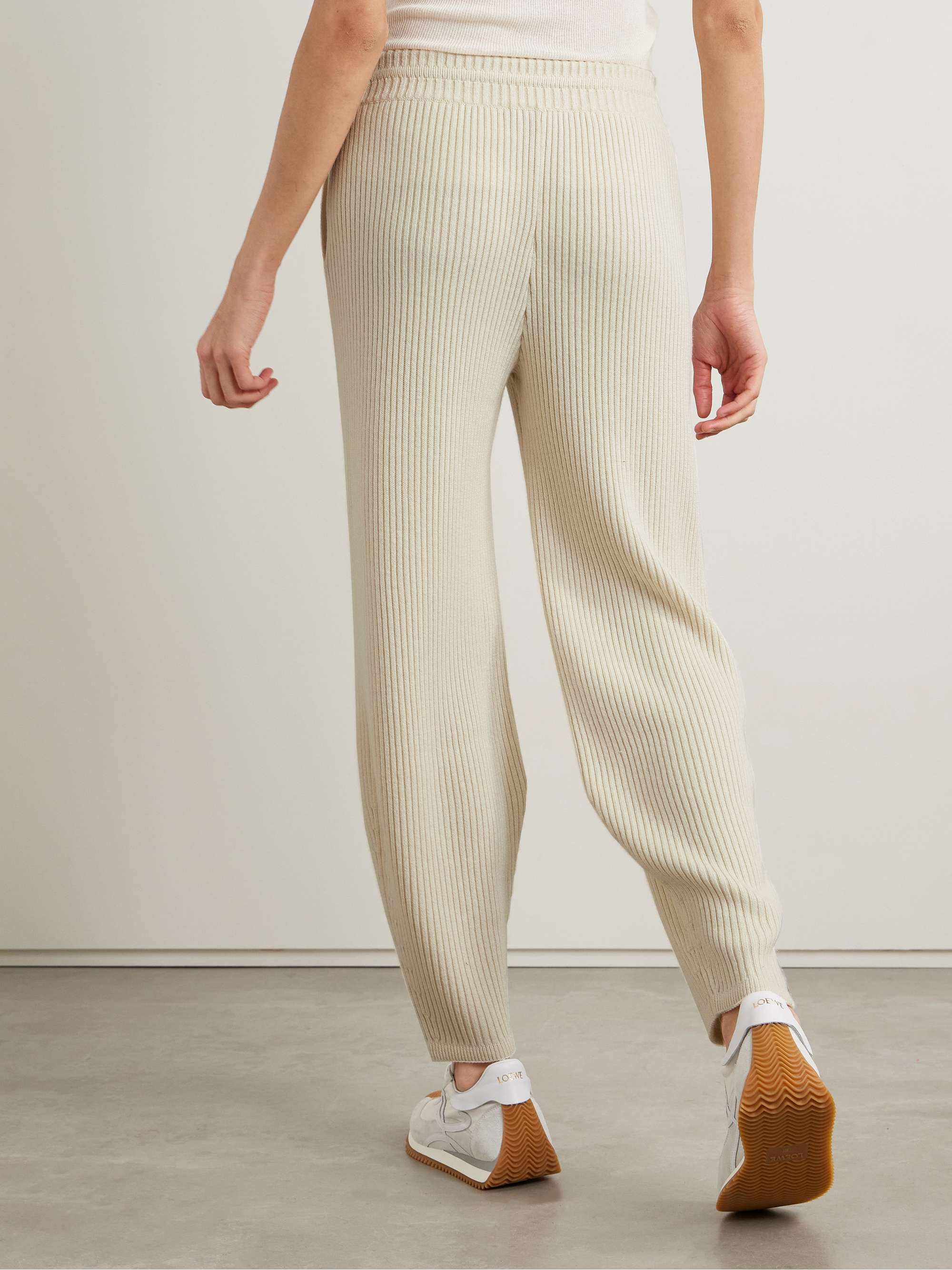 Ribbed silk and cashmere-blend tapered track pants view
