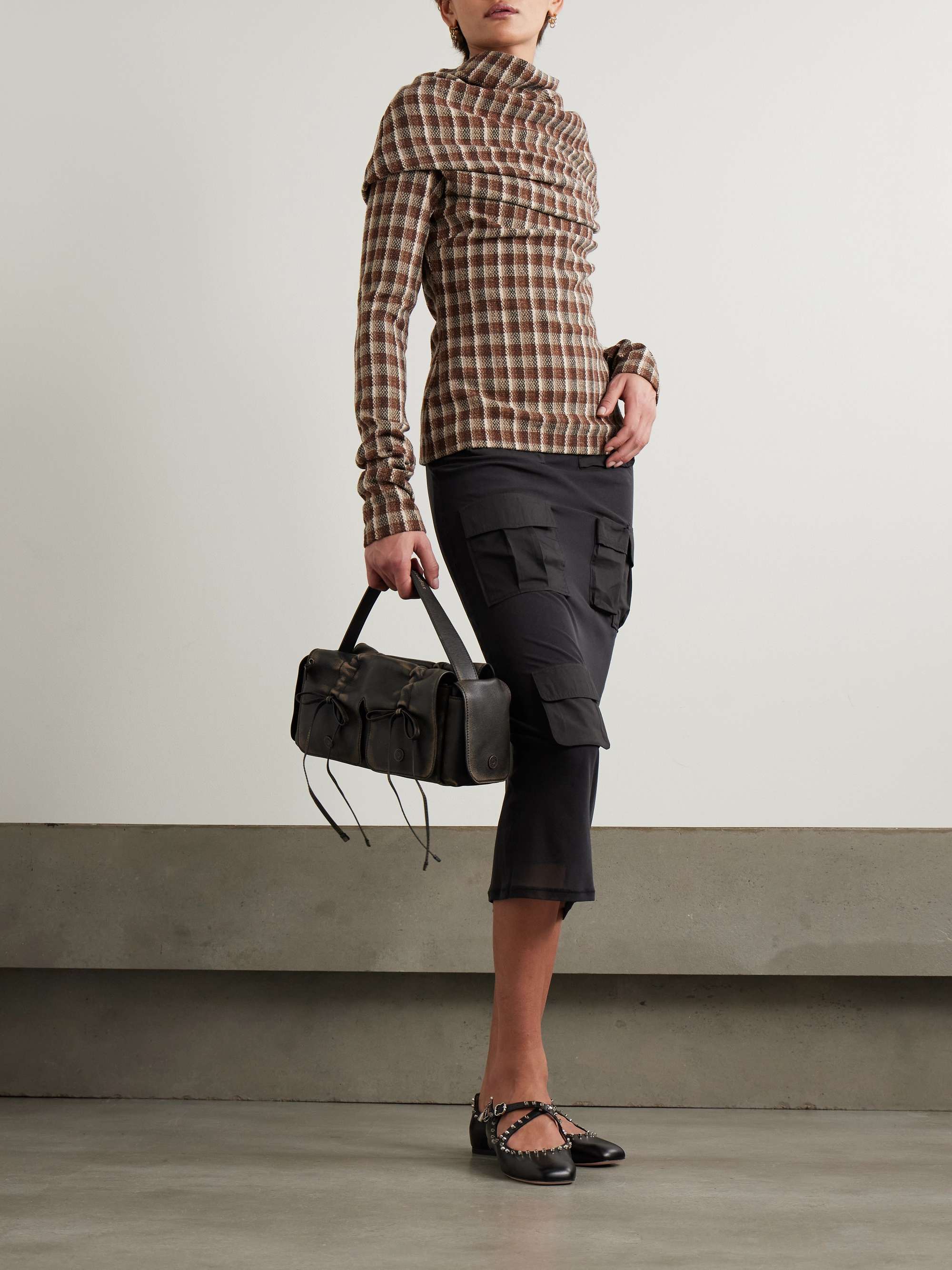 Gathered checked tweed blouse view