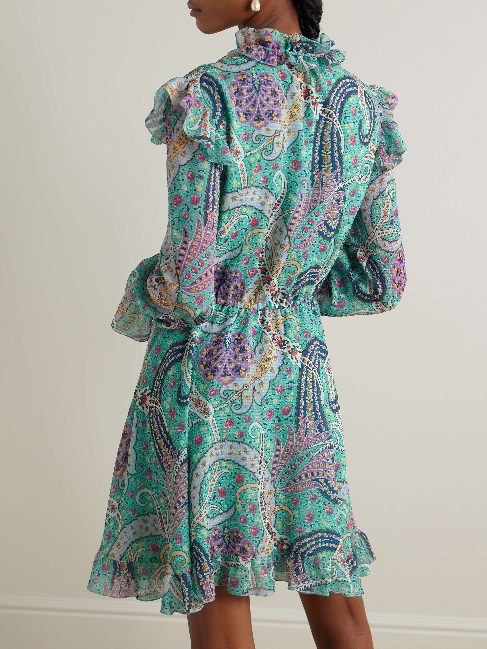 Ruffled paisley-print voile-jacquard mini dress view