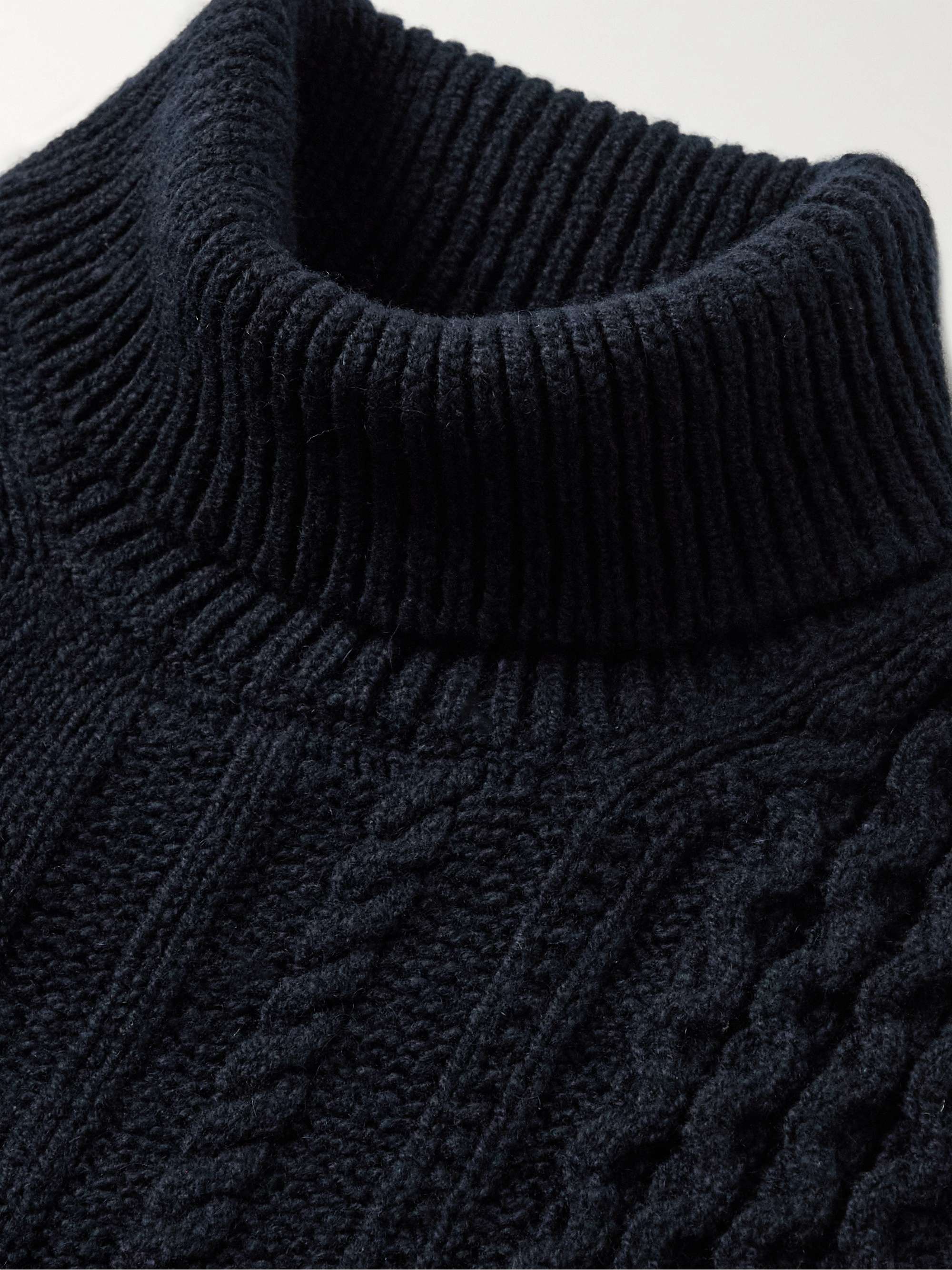 Aran Ribbed Cable-Knit Merino Wool and Cashmere-Blend Rollneck Sweater view