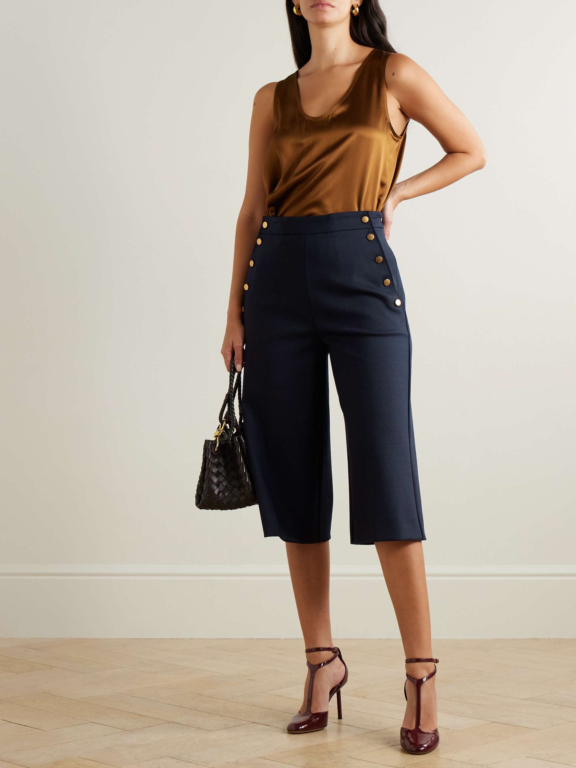 Valdez button-embellished wool-blend shorts view
