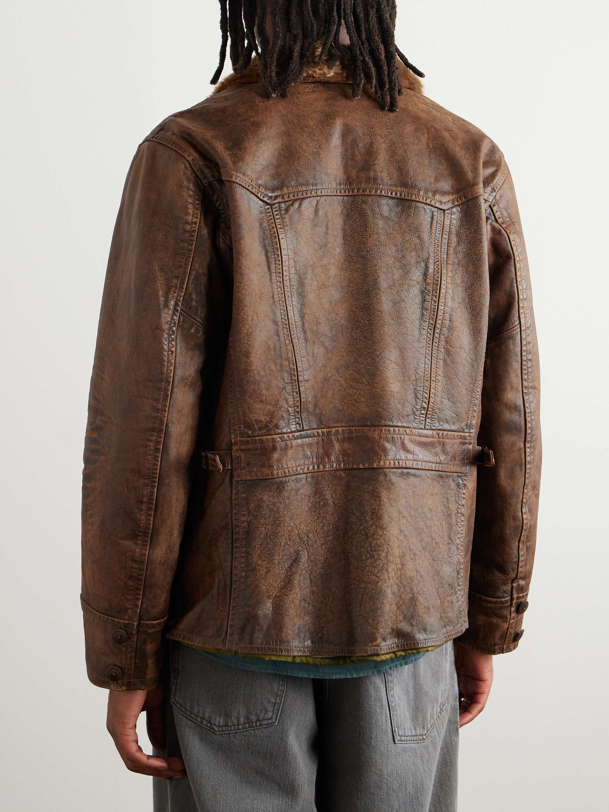 Thurston Shearling-Trimmed Distressed Leather Jacket view