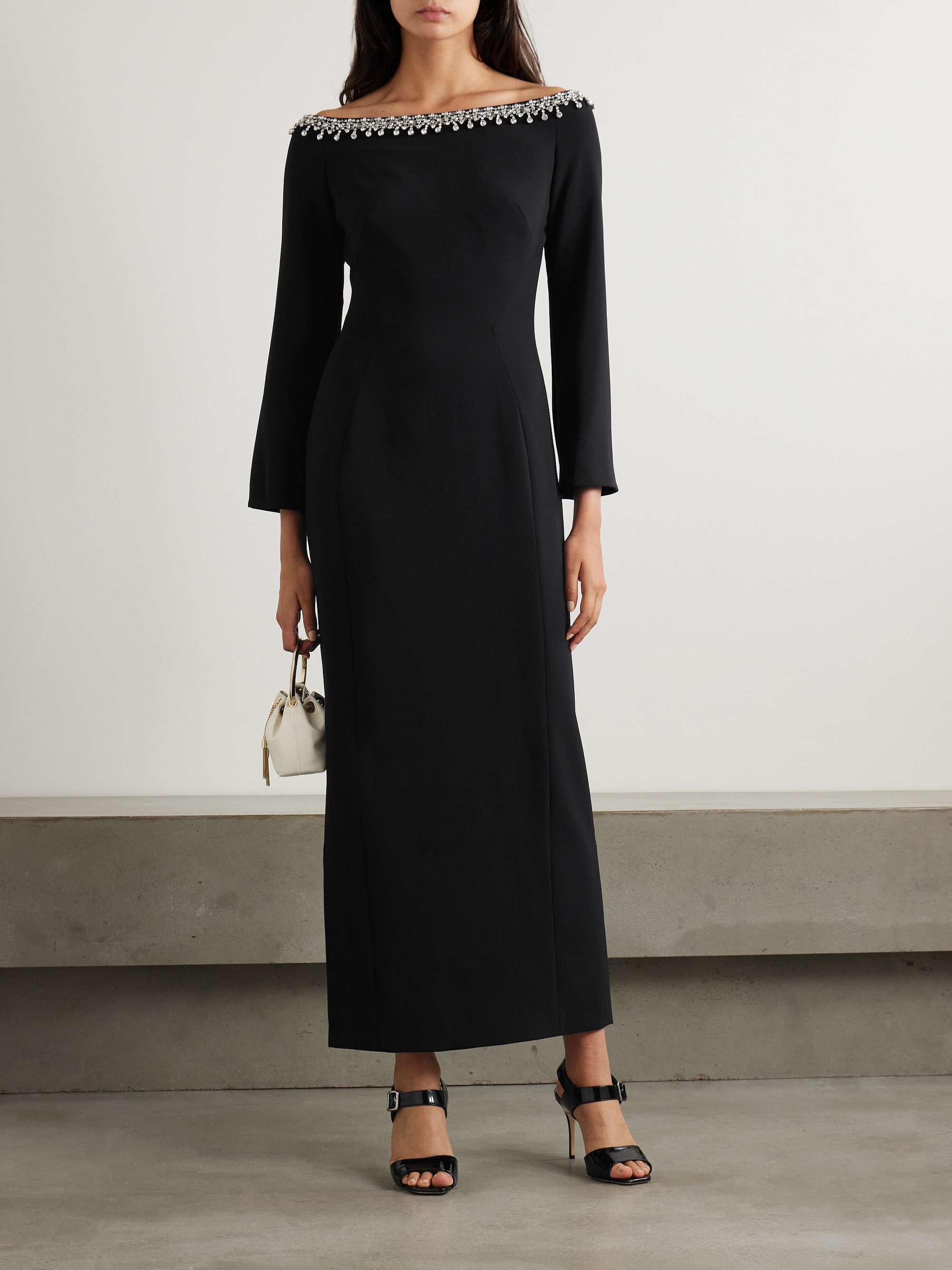 Off-the-shoulder embellished cady midi dress view