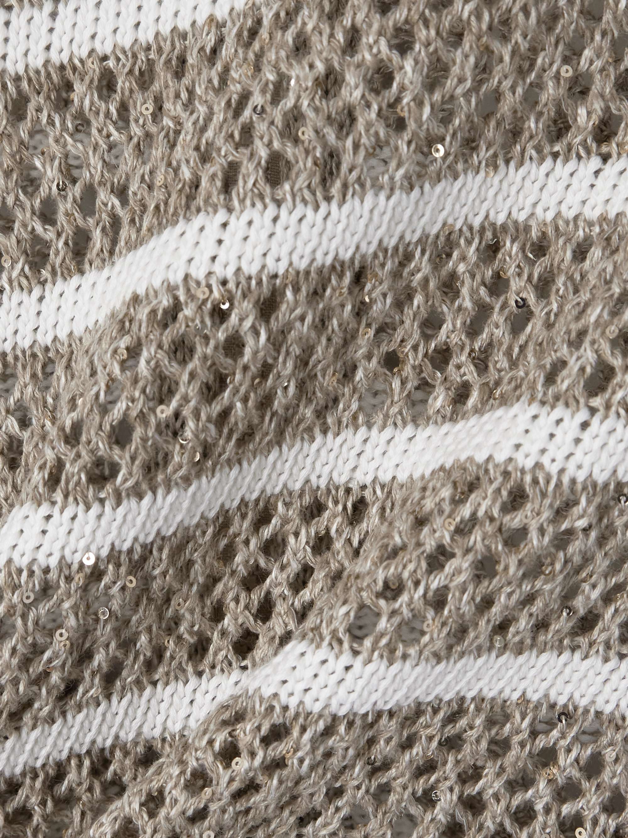 Sequined striped open-knit linen-blend cardigan view