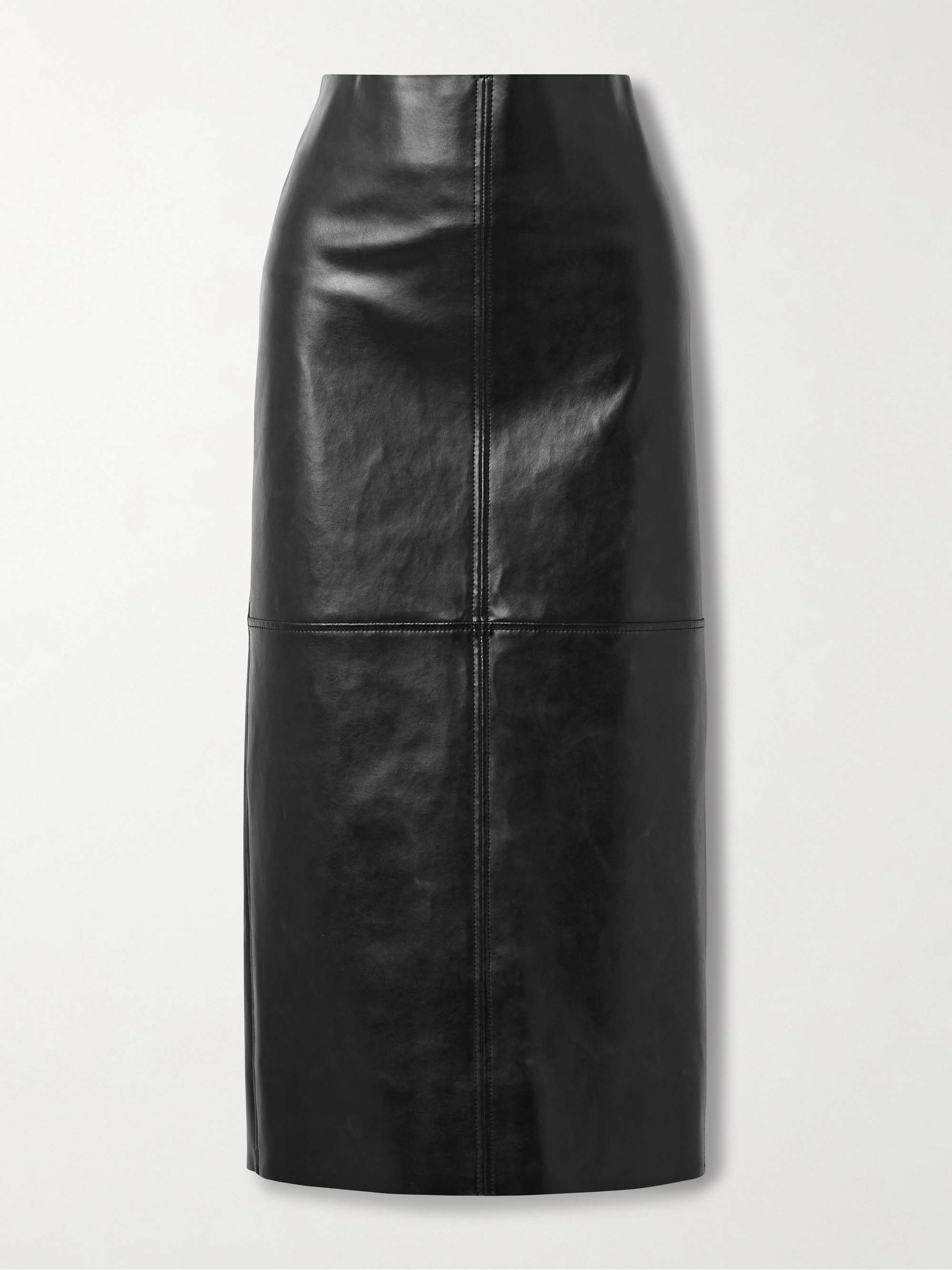 Paneled faux leather midi skirt view