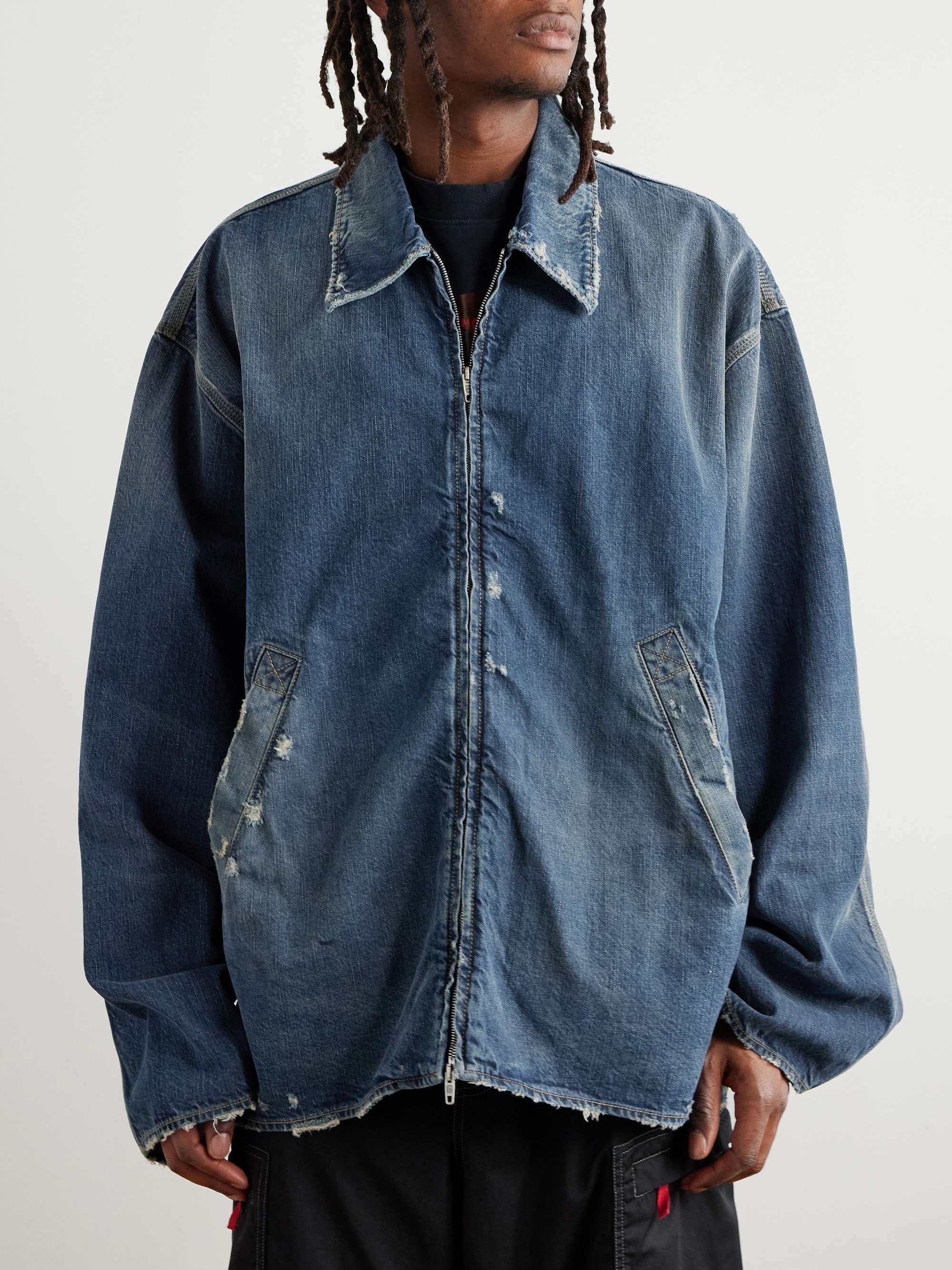 Oversized Distressed Denim Jacket view