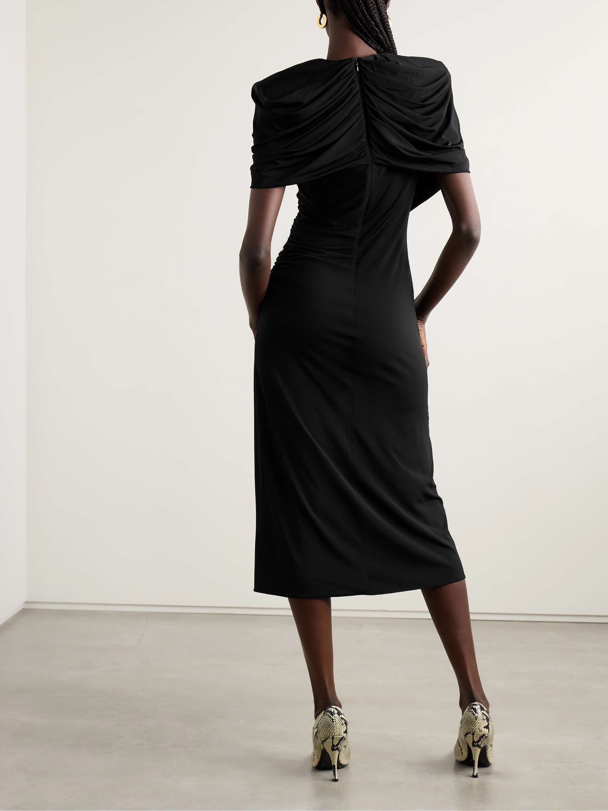 Draped cape-effect stretch-jersey midi dress view