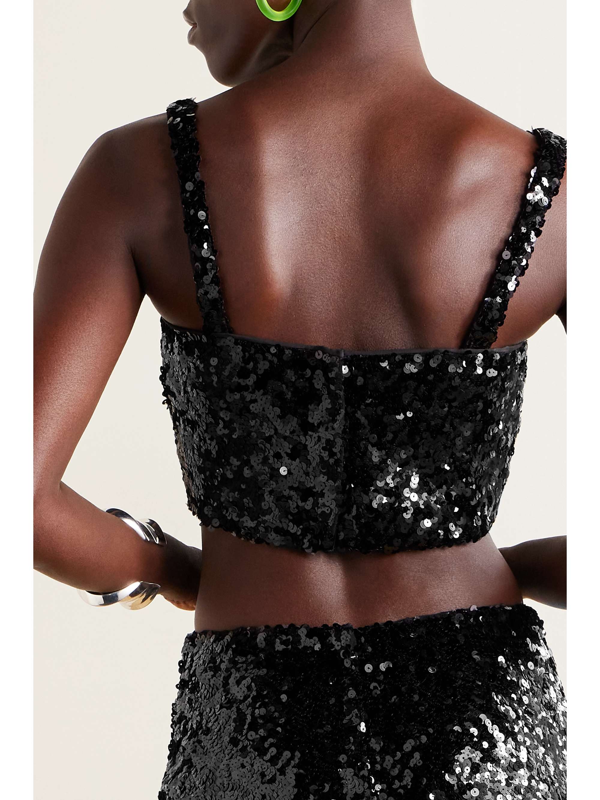 Cropped sequined stretch-tulle bustier top view