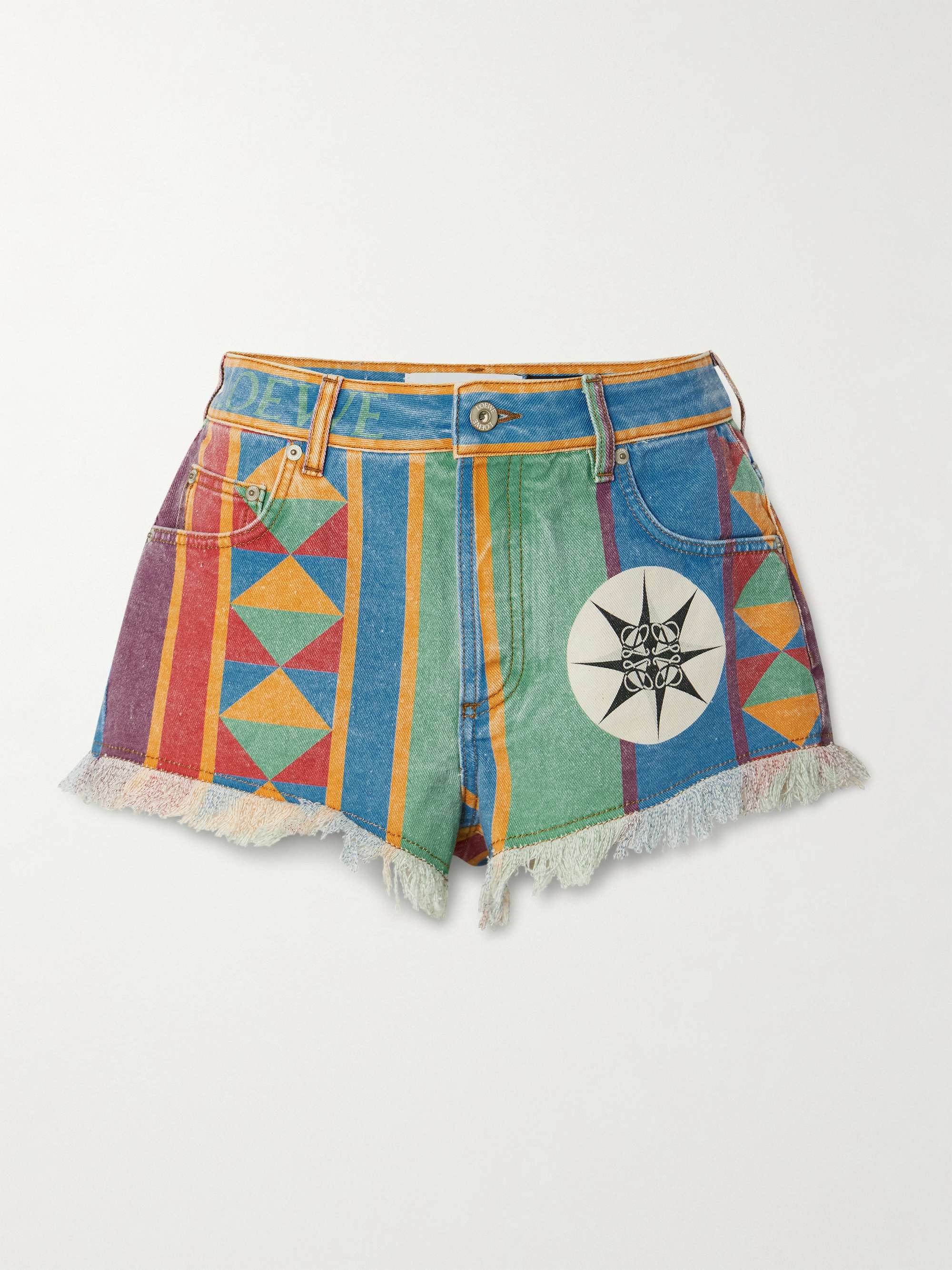 + Paula's Ibiza frayed printed denim shorts view