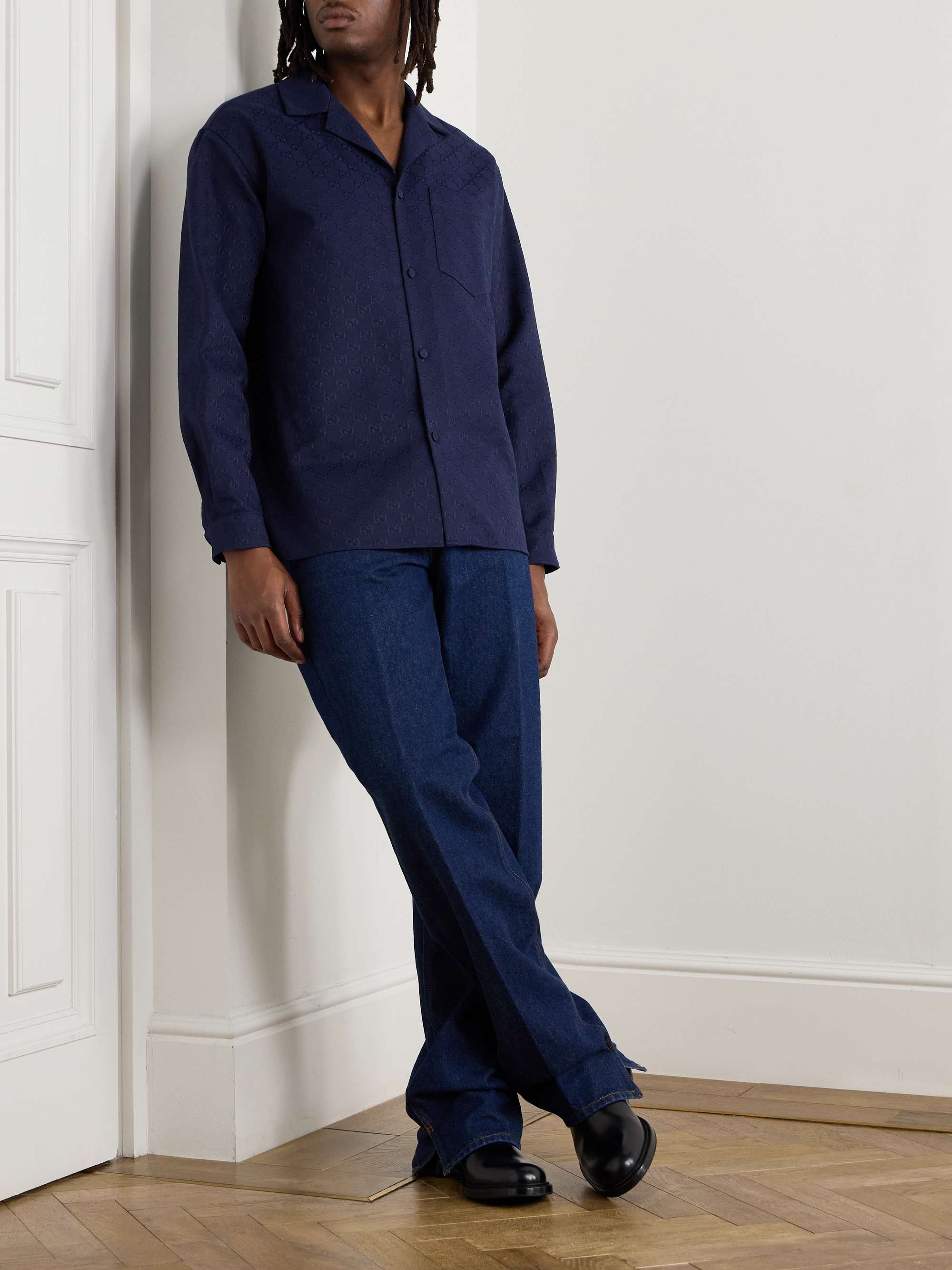 Camp-Collar Logo-Jacquard Cotton-Blend Canvas Shirt view