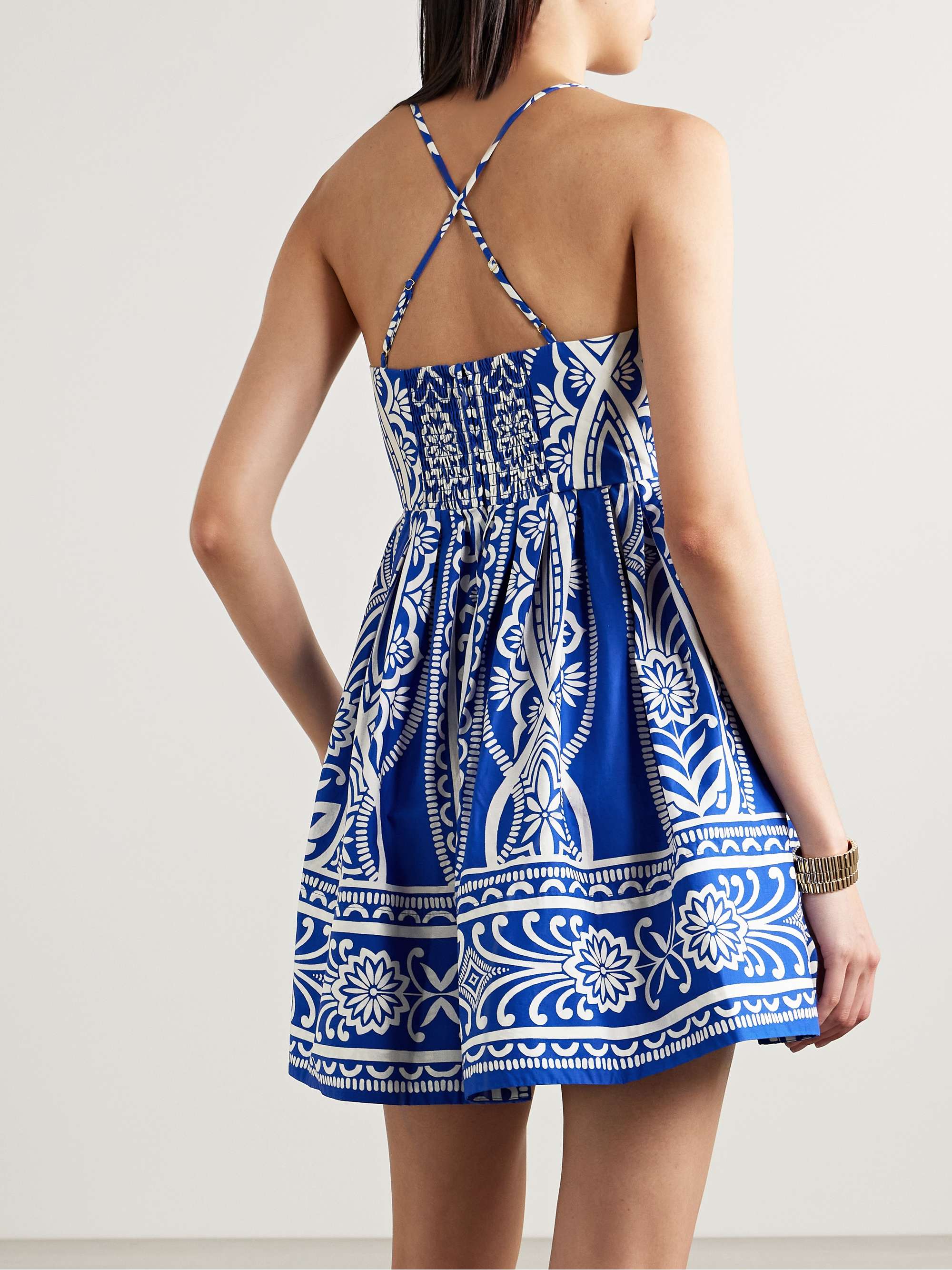 Leo pleated printed cotton-poplin mini dress view