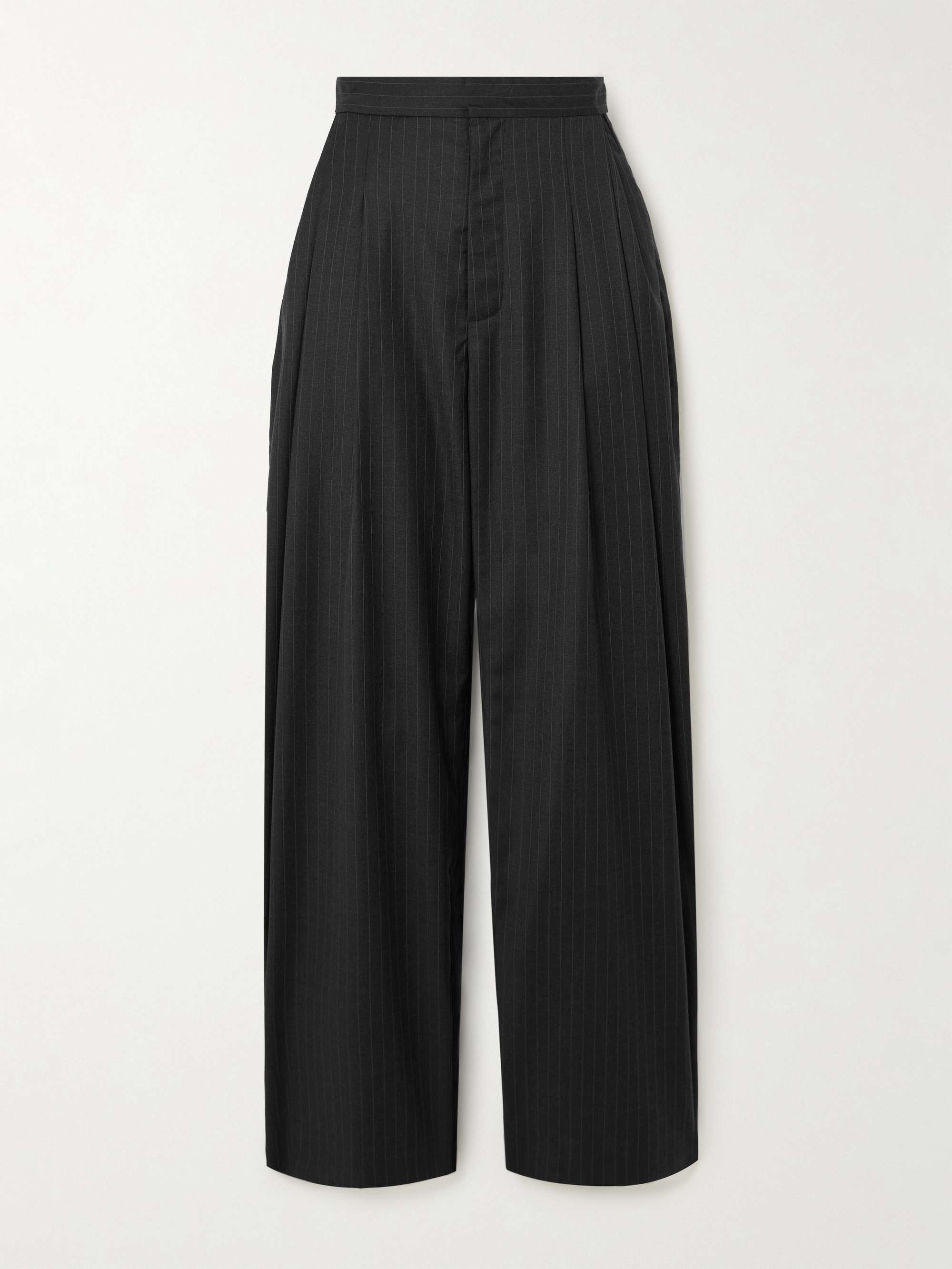 Adjust pleated pinstriped wool-blend wide-leg pants view