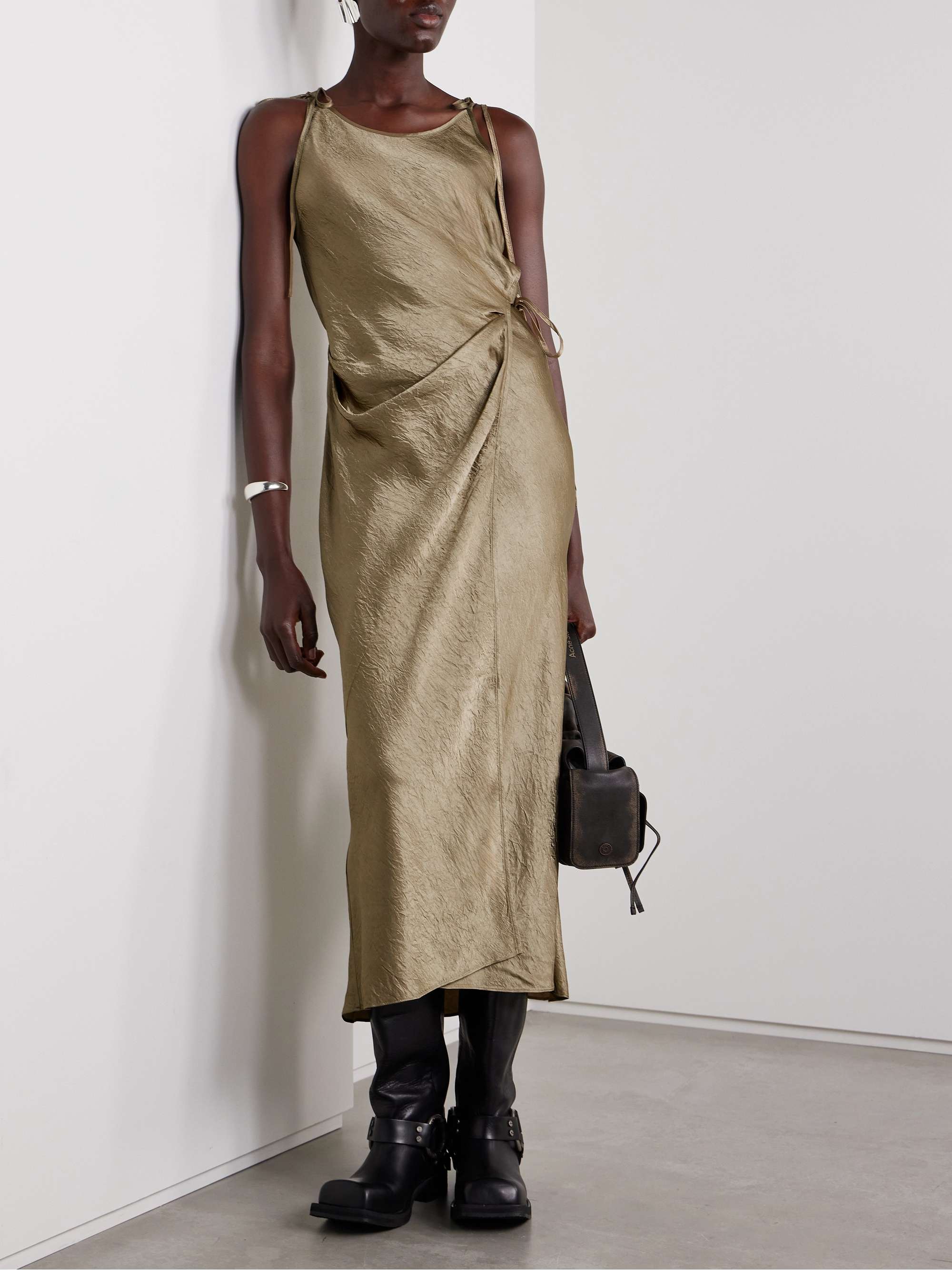 Hammered-satin wrap midi dress view