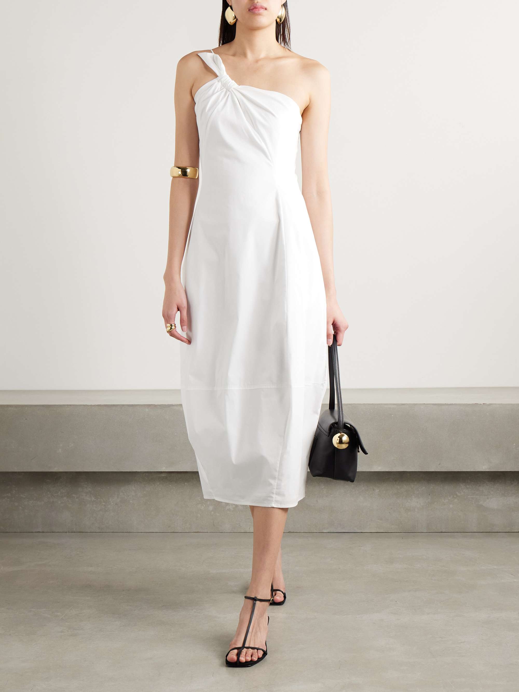 Araceli one-shoulder gathered cotton-blend poplin midi dress view