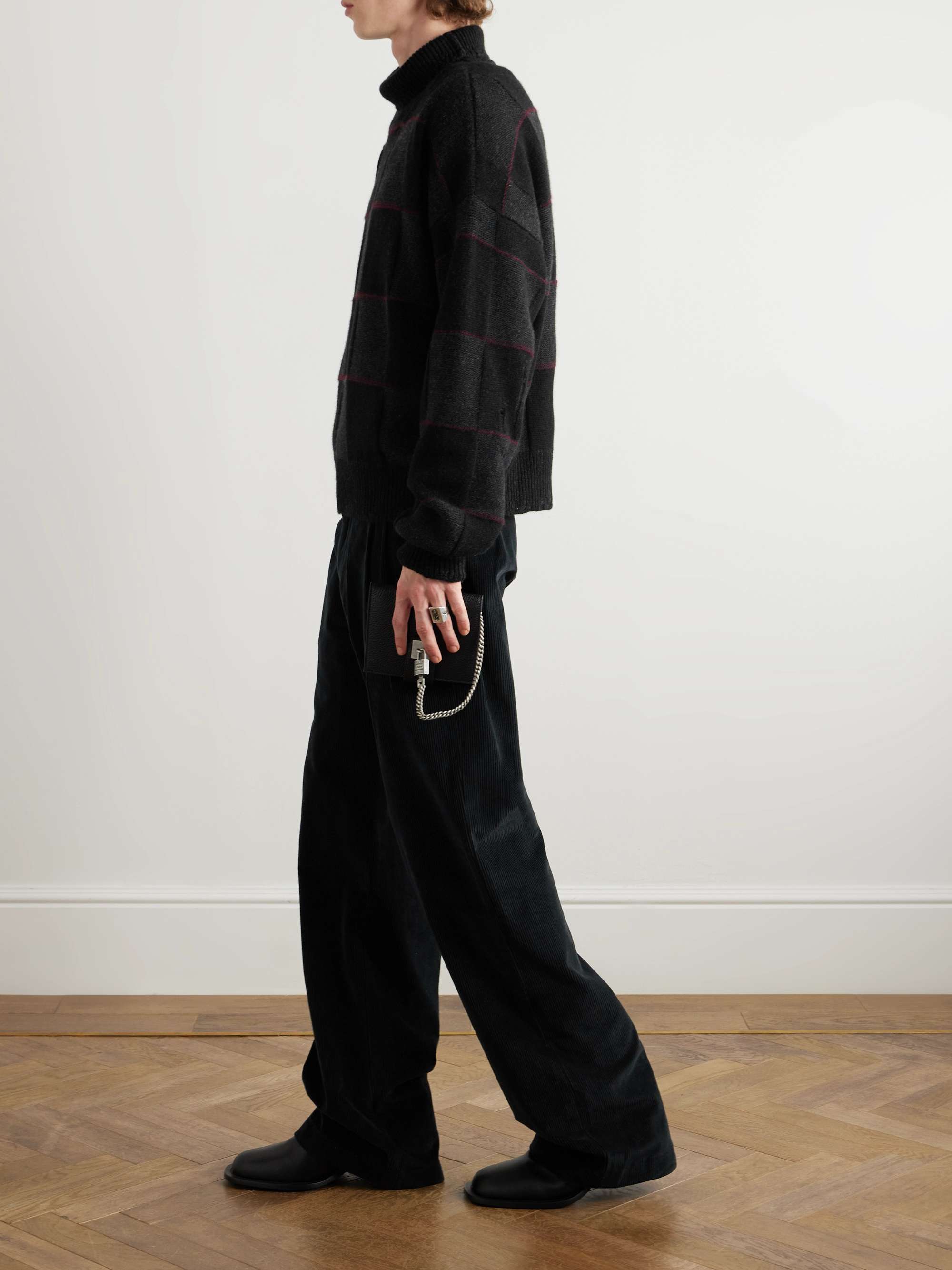 Straight-Leg Pleated Appliquéd Cotton-Corduroy Trousers view