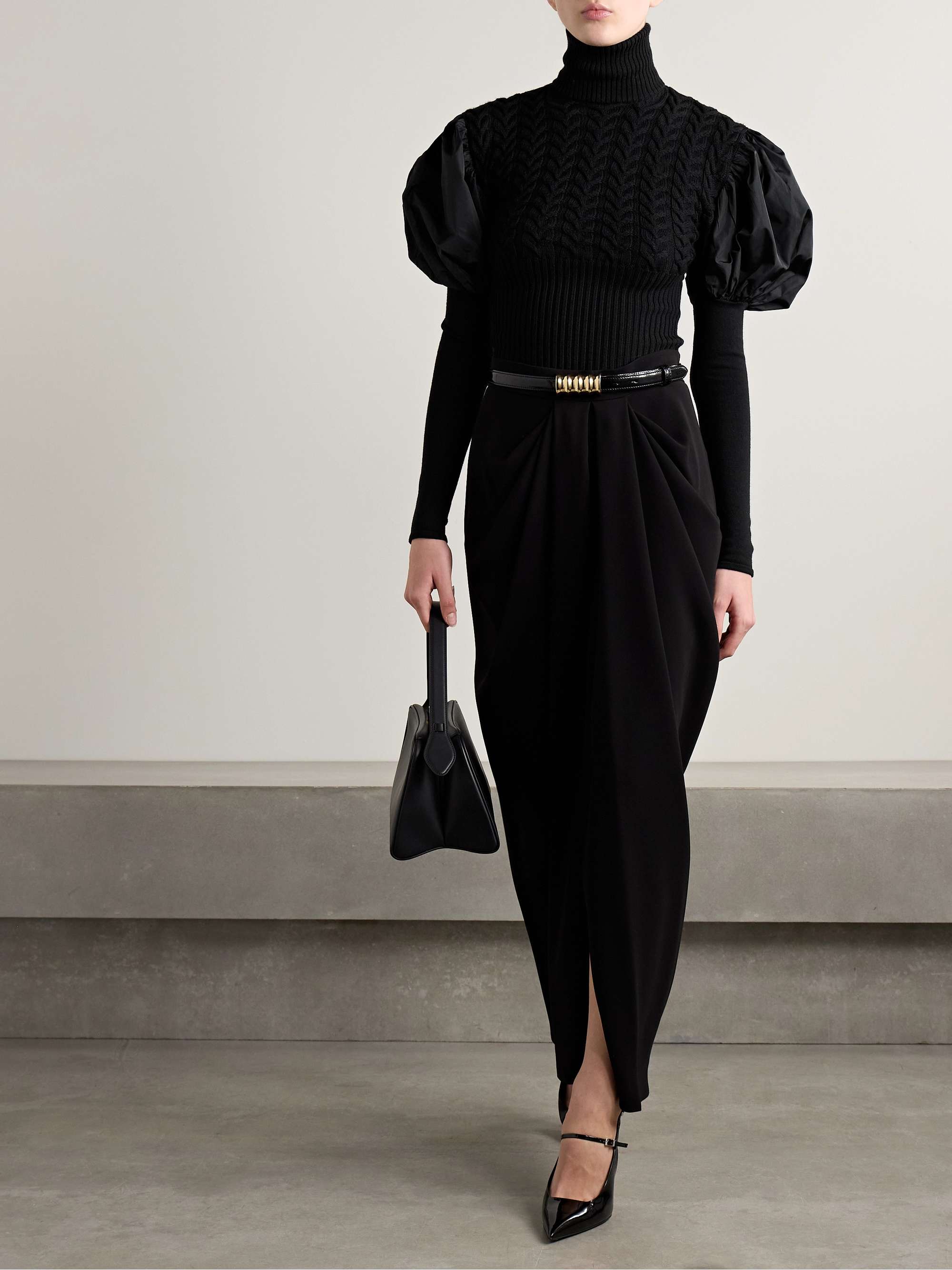 Shell-paneled cable-knit wool-blend sweater view