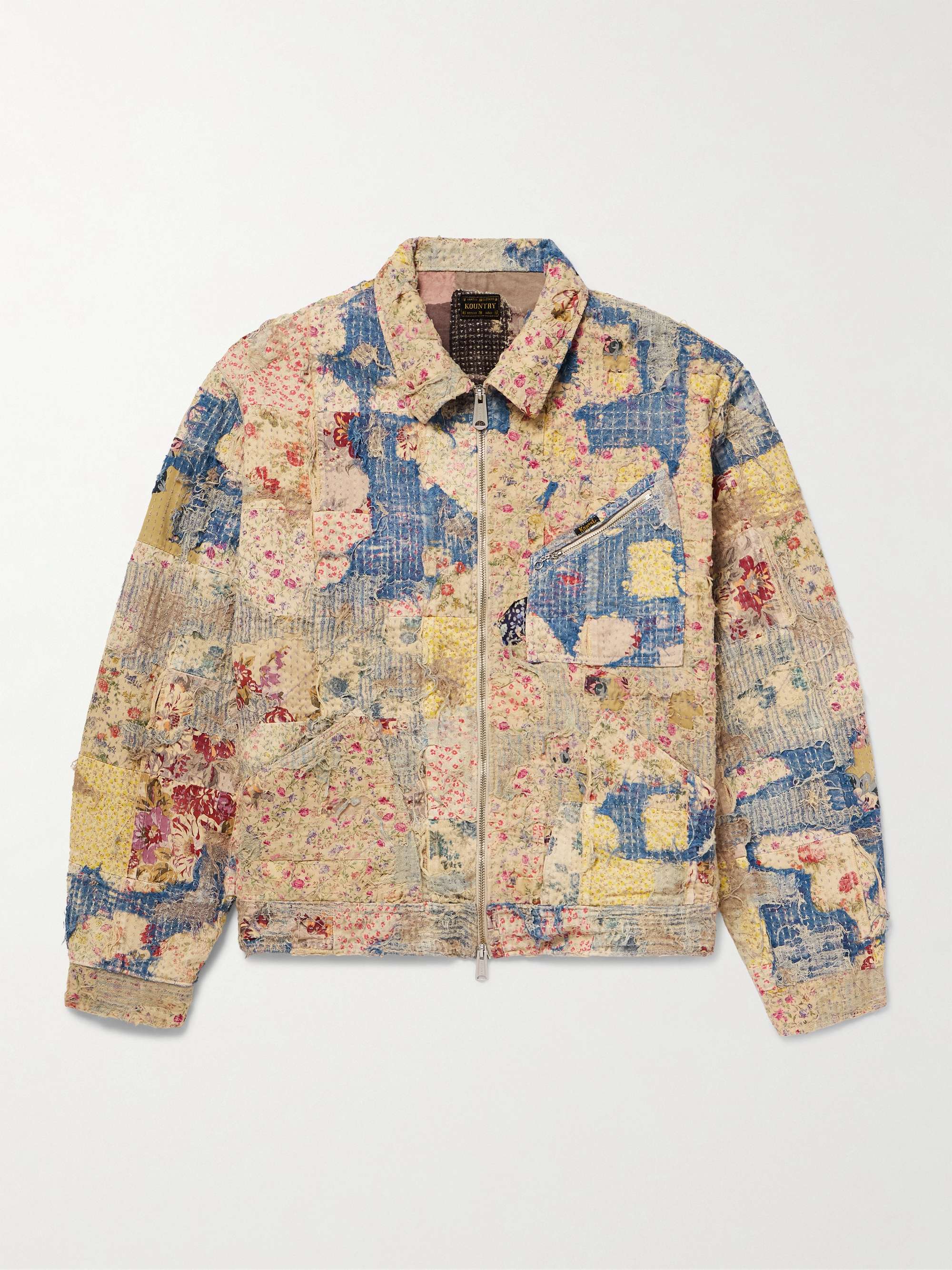 Boro Distressed Patchwork Cotton and Linen-Blend Zip-Up Jacket view