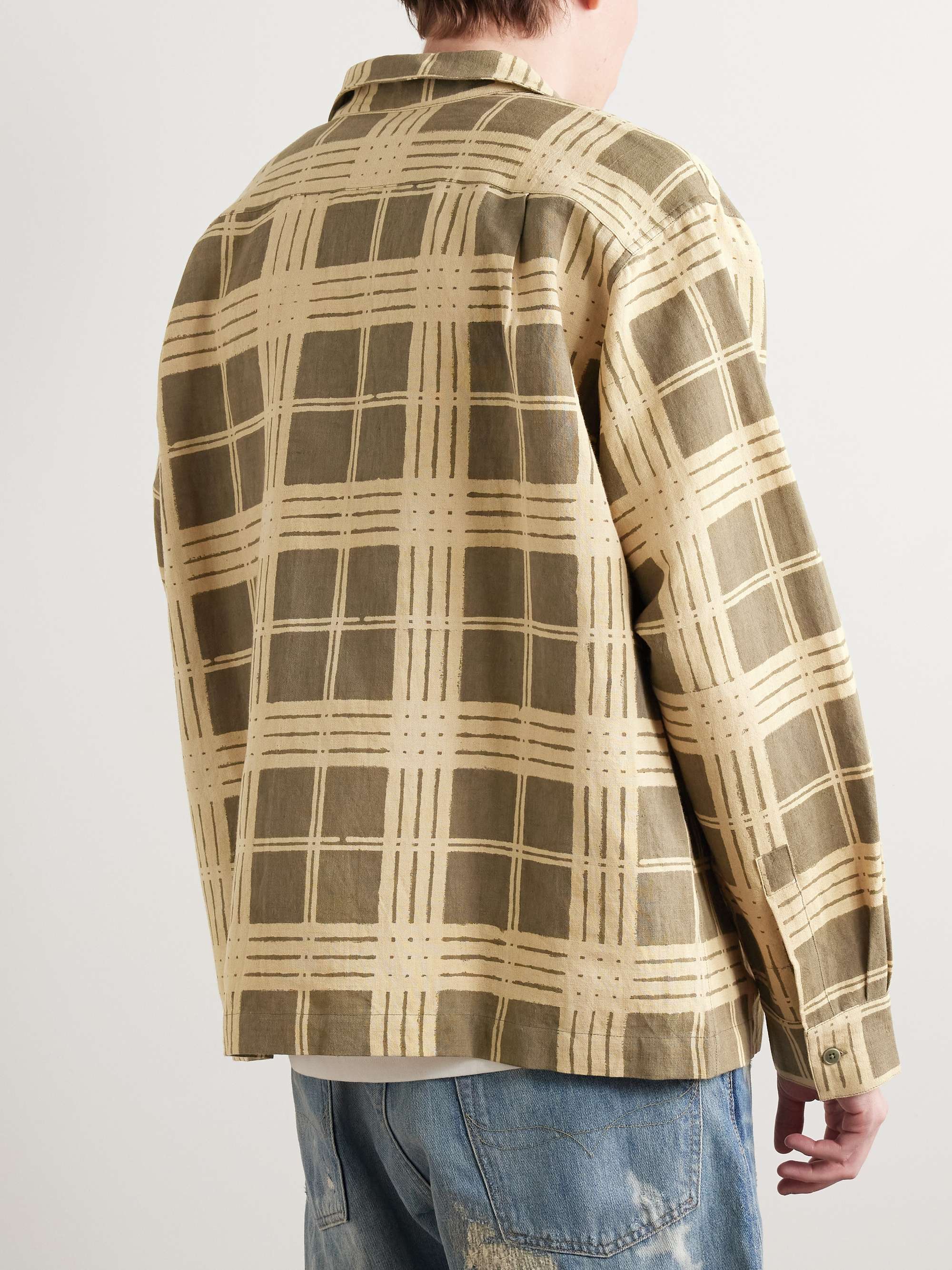 Greetings Camp-Collar Logo-Embroidered Checked Linen and Organic Cotton-Blend Shirt view