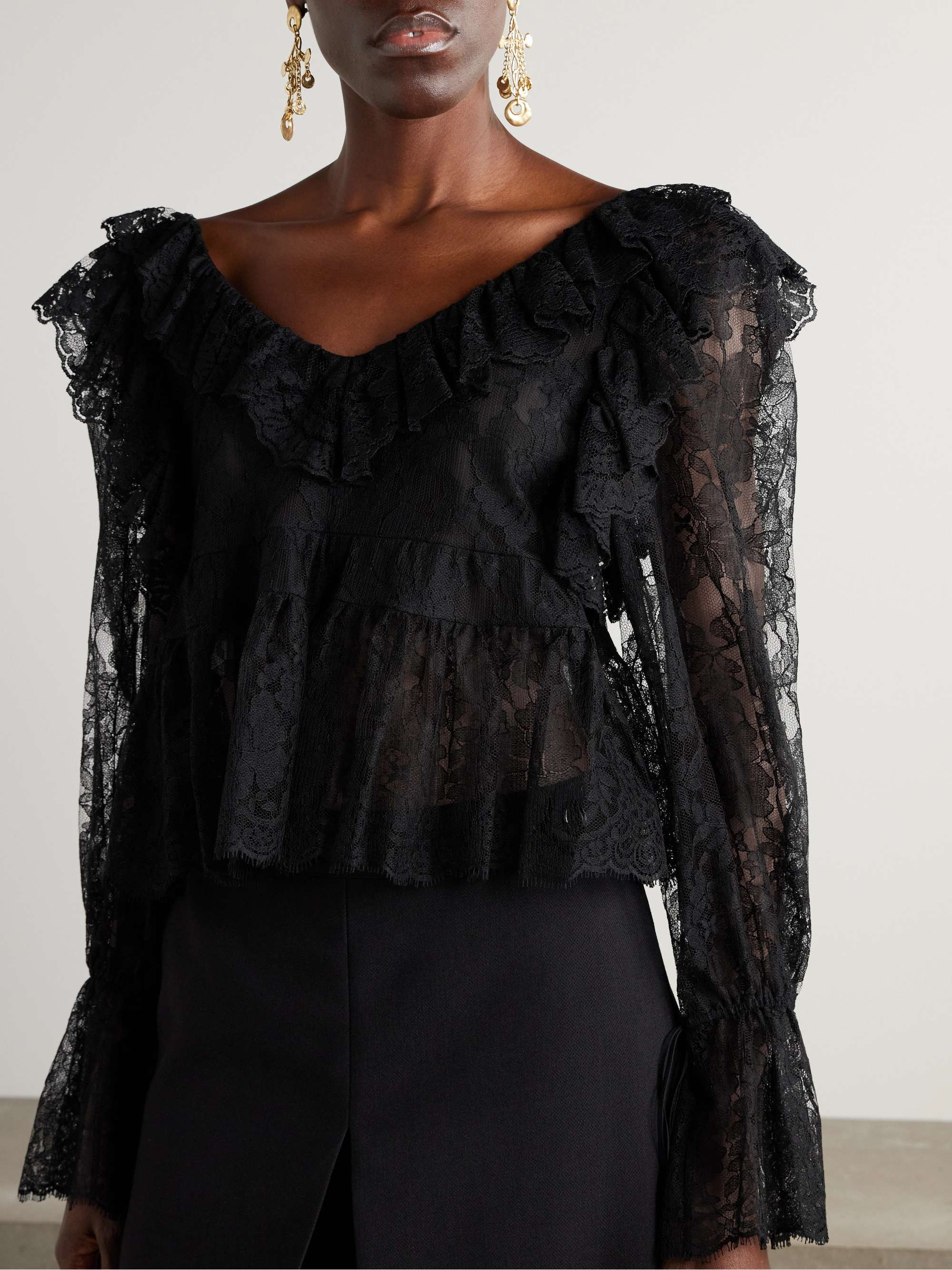 Ruffled cotton-blend lace peplum blouse view