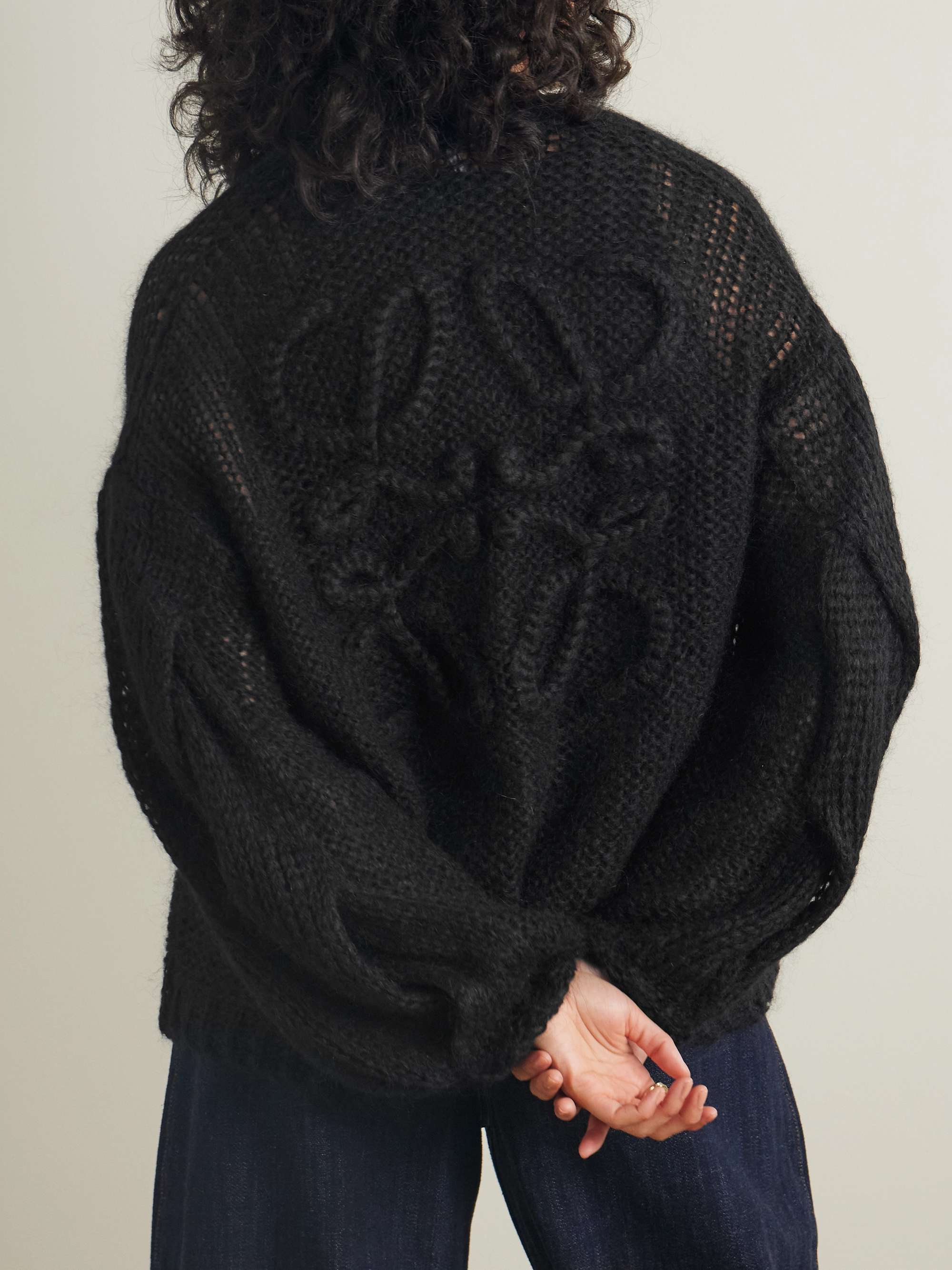 Anagram embroidered open-knit mohair-blend cardigan view
