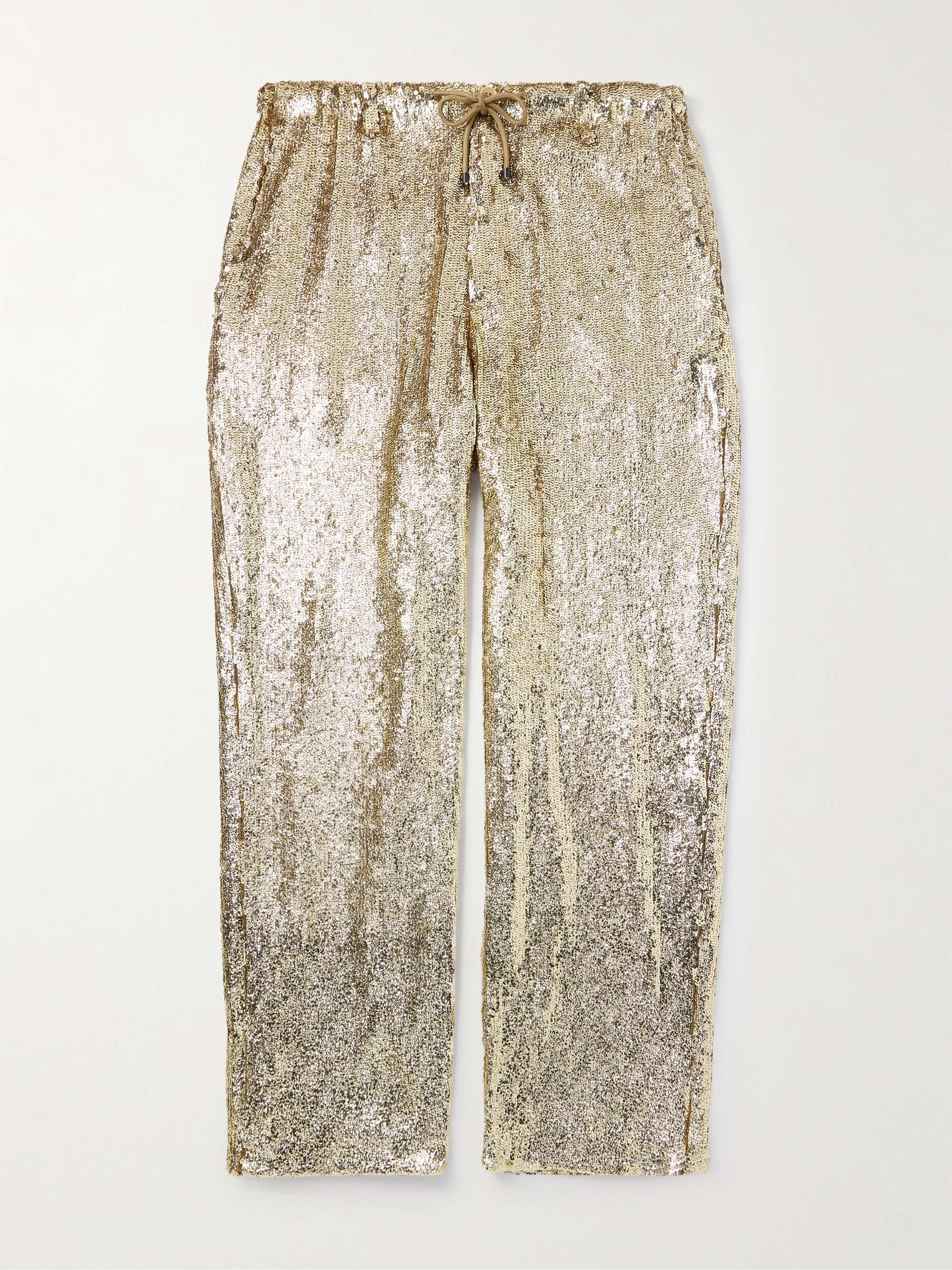 Wide-Leg Sequinned Crepe Drawstring Trousers view