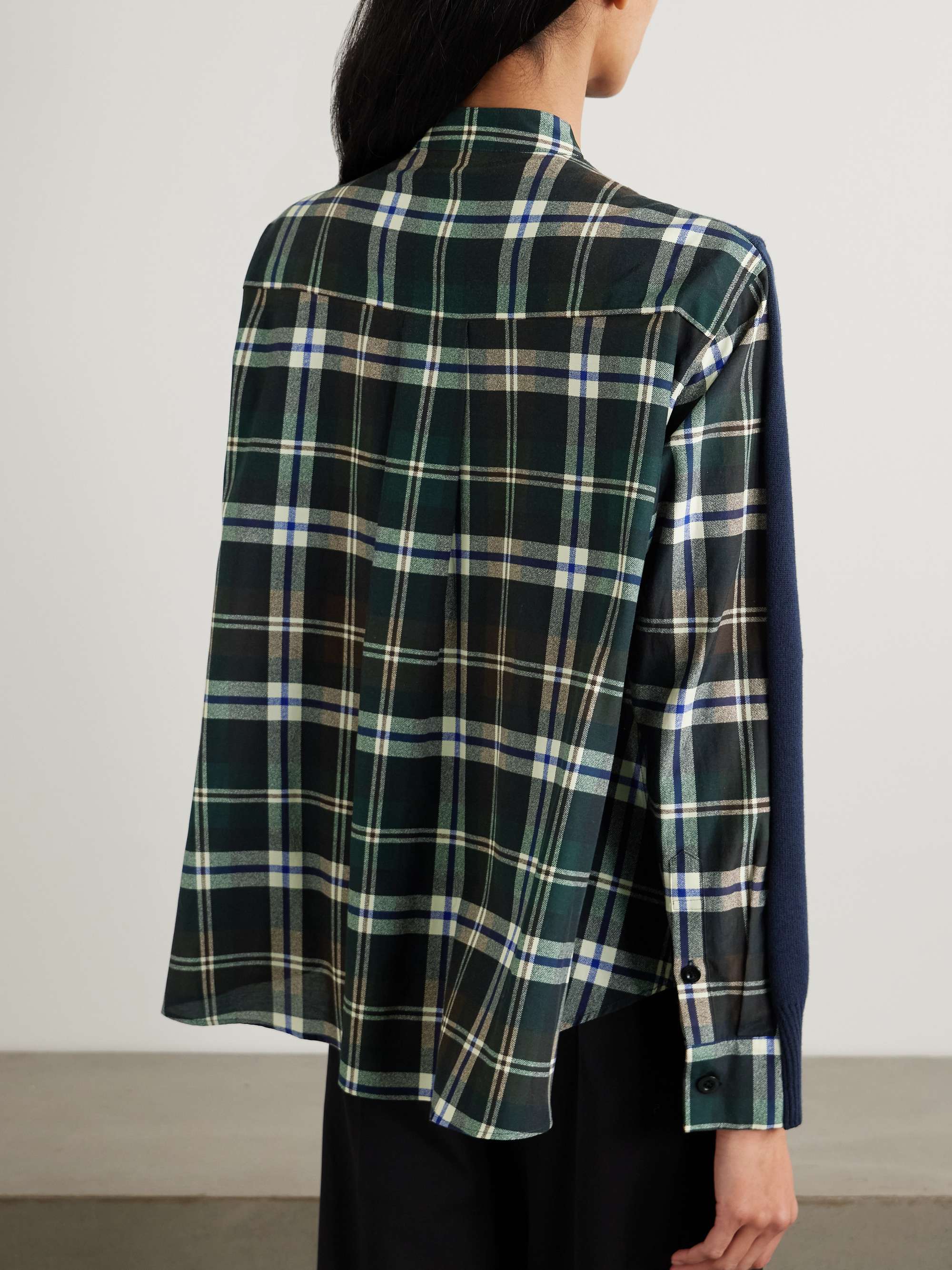 Paneled cotton-blend and checked poplin cardigan view