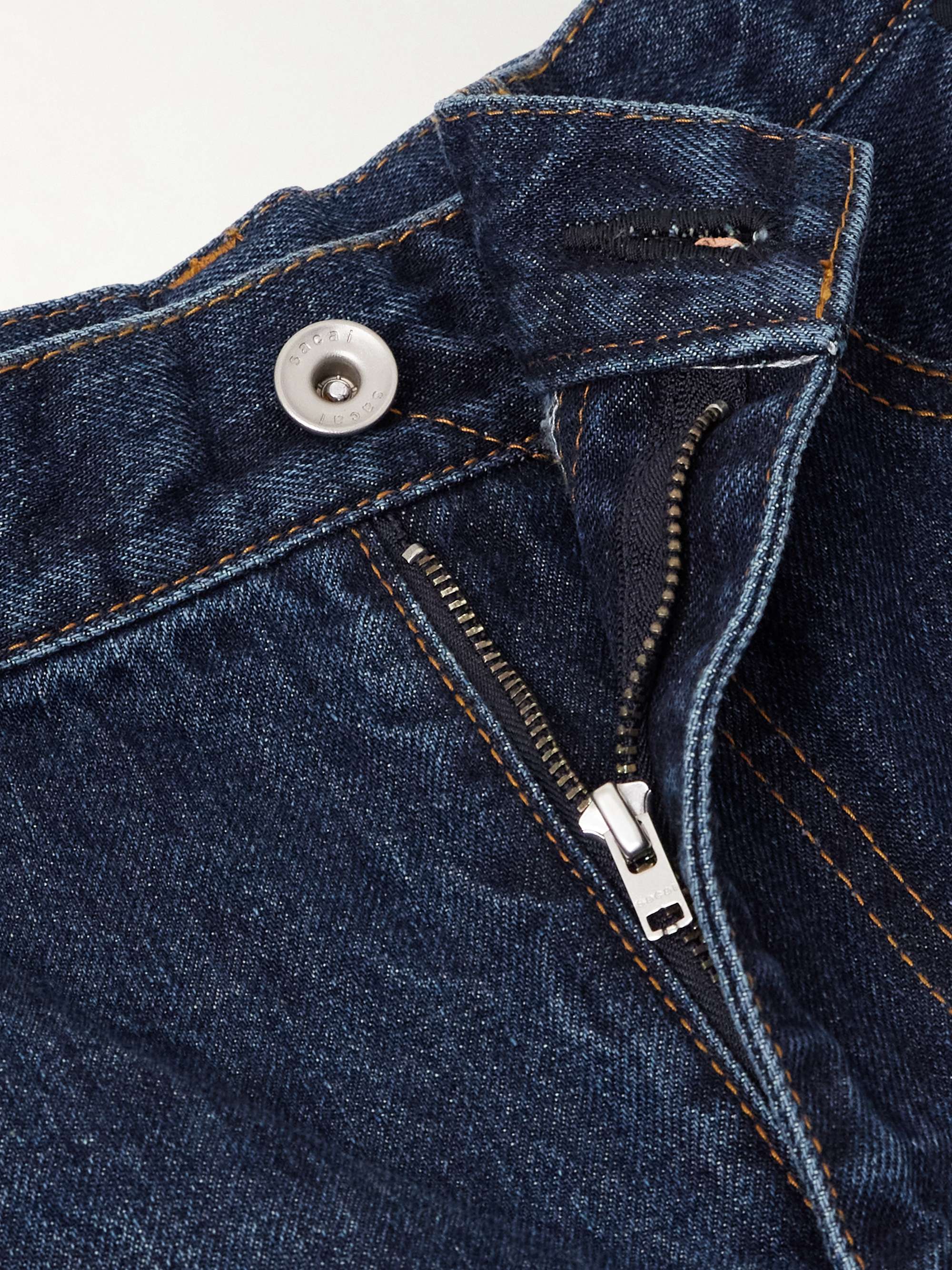 Belted wool-blend trimmed denim wide-leg pants view