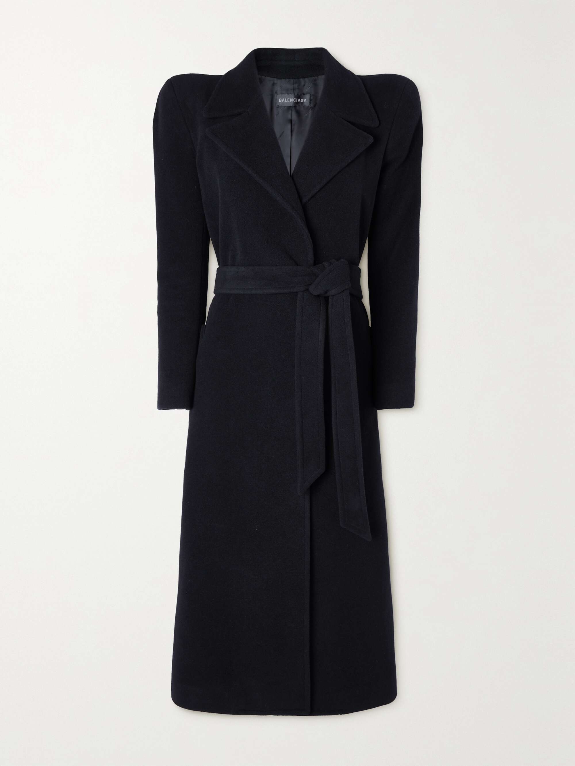 Belted cashmere-blend coat view