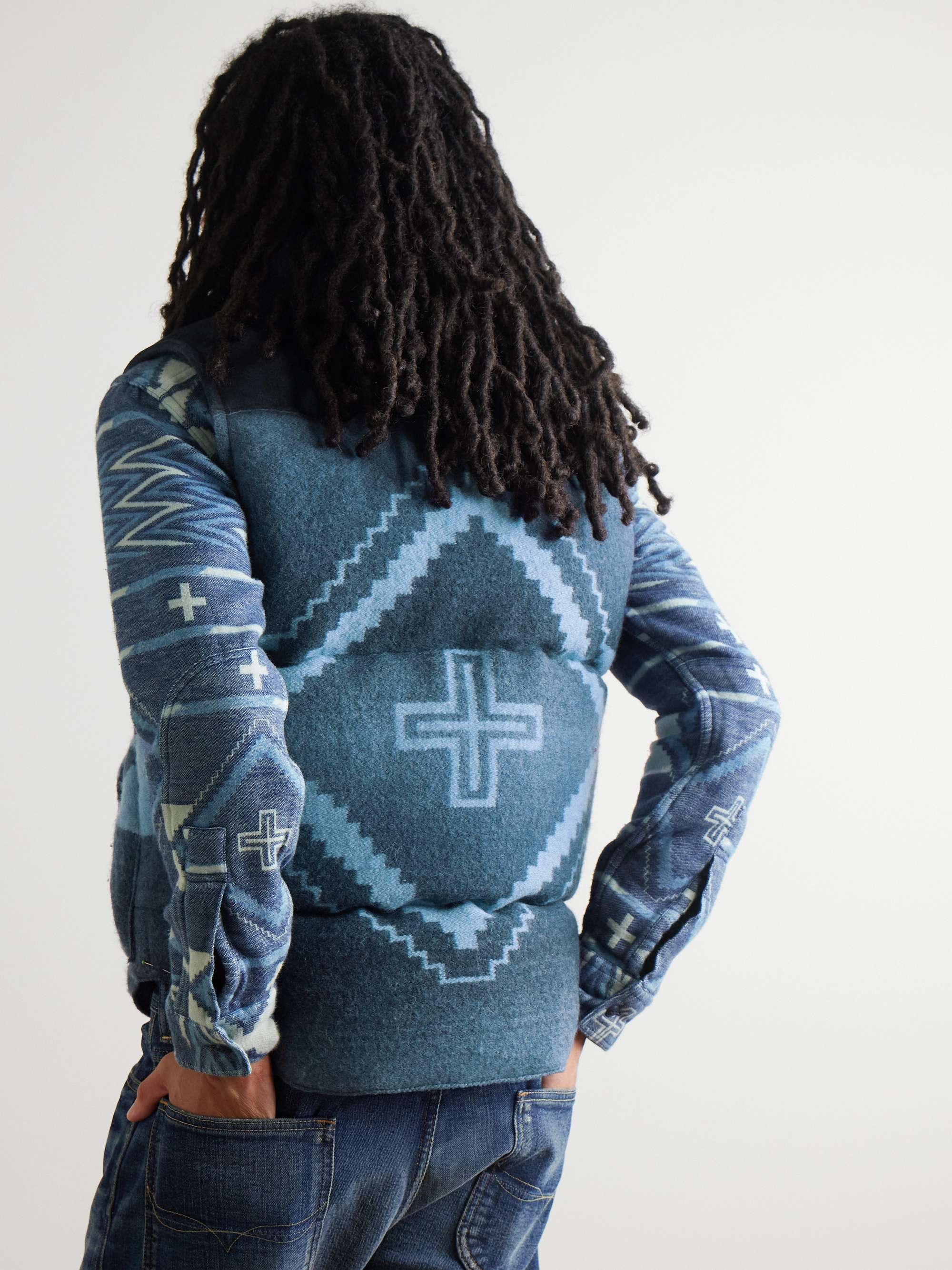 + Naiomi Glasses Padded Waxed Suede-Trimmed Printed Wool and Cotton-Blend Gilet view