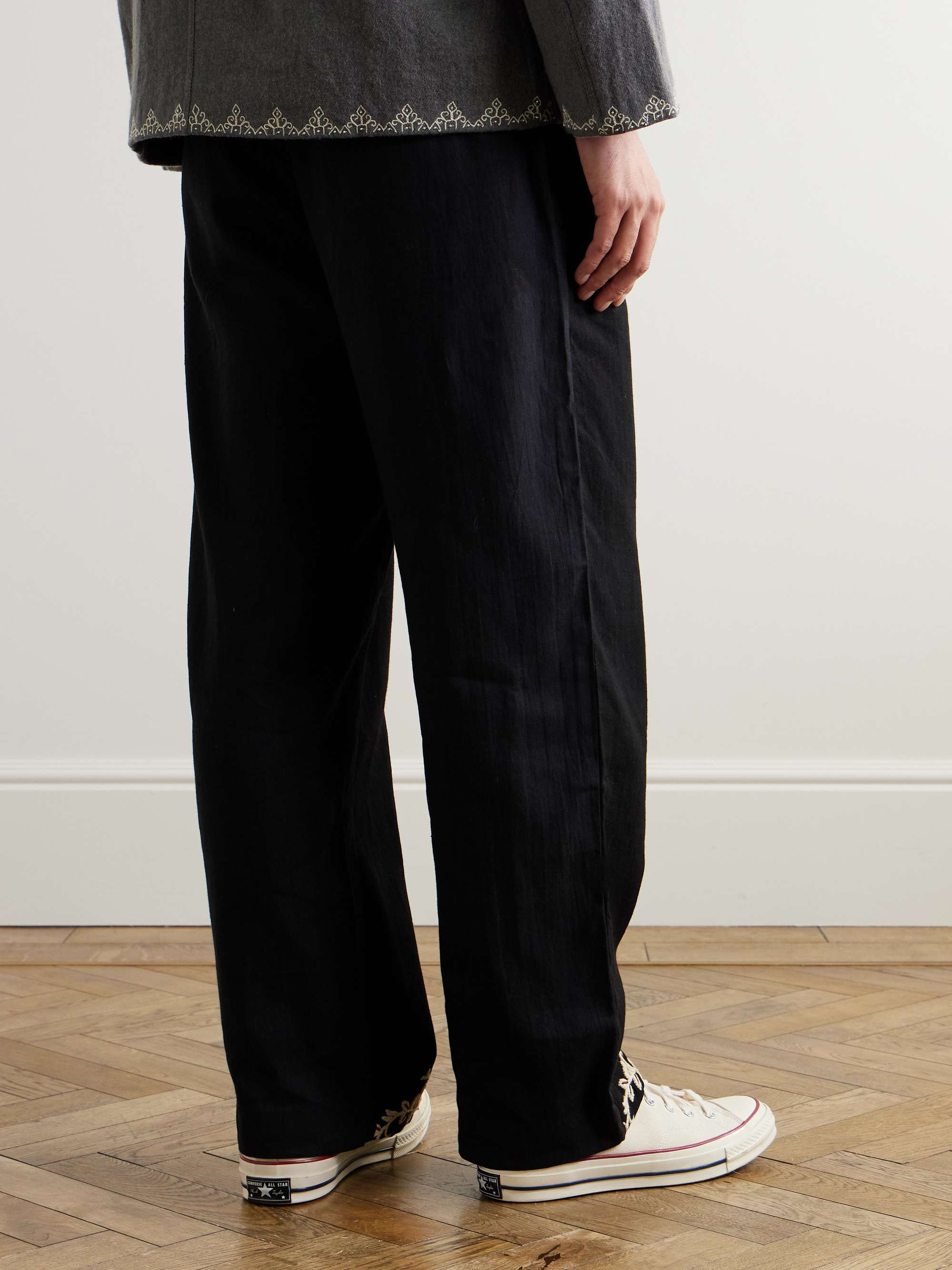 + Baracuta Straight-Leg Pleated Embroidered Cotton Trousers view
