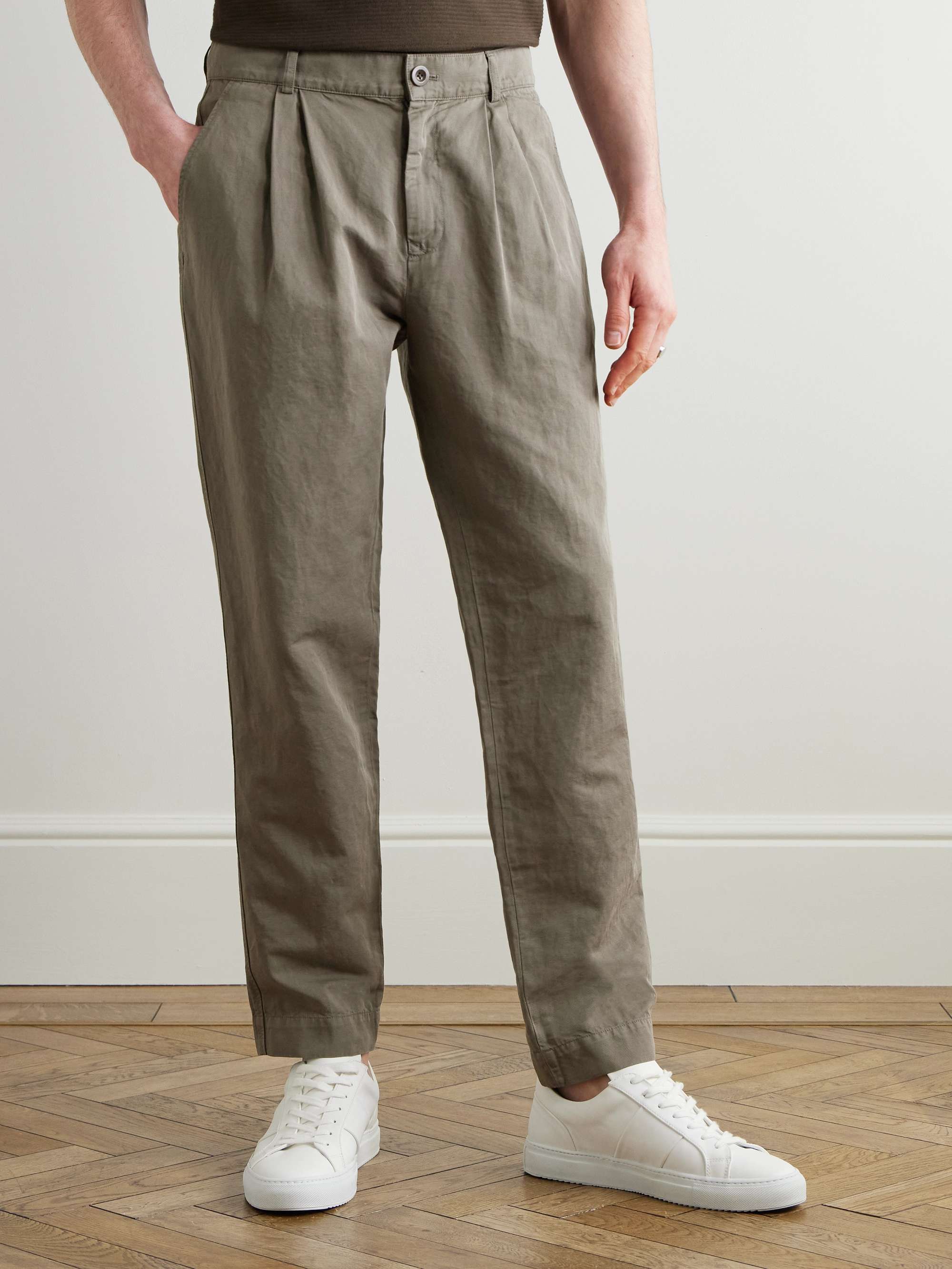 Steve Slim-Fit Pleated Organic Cotton and Linen-Blend Twill Trousers view