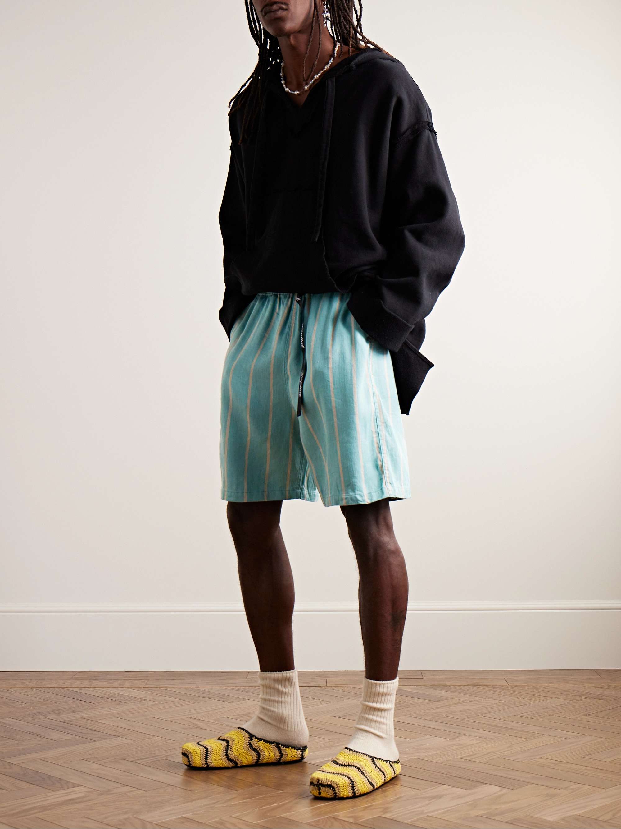 Phillies Straight-Leg Striped Belted Linen and Cotton-Blend Shorts view