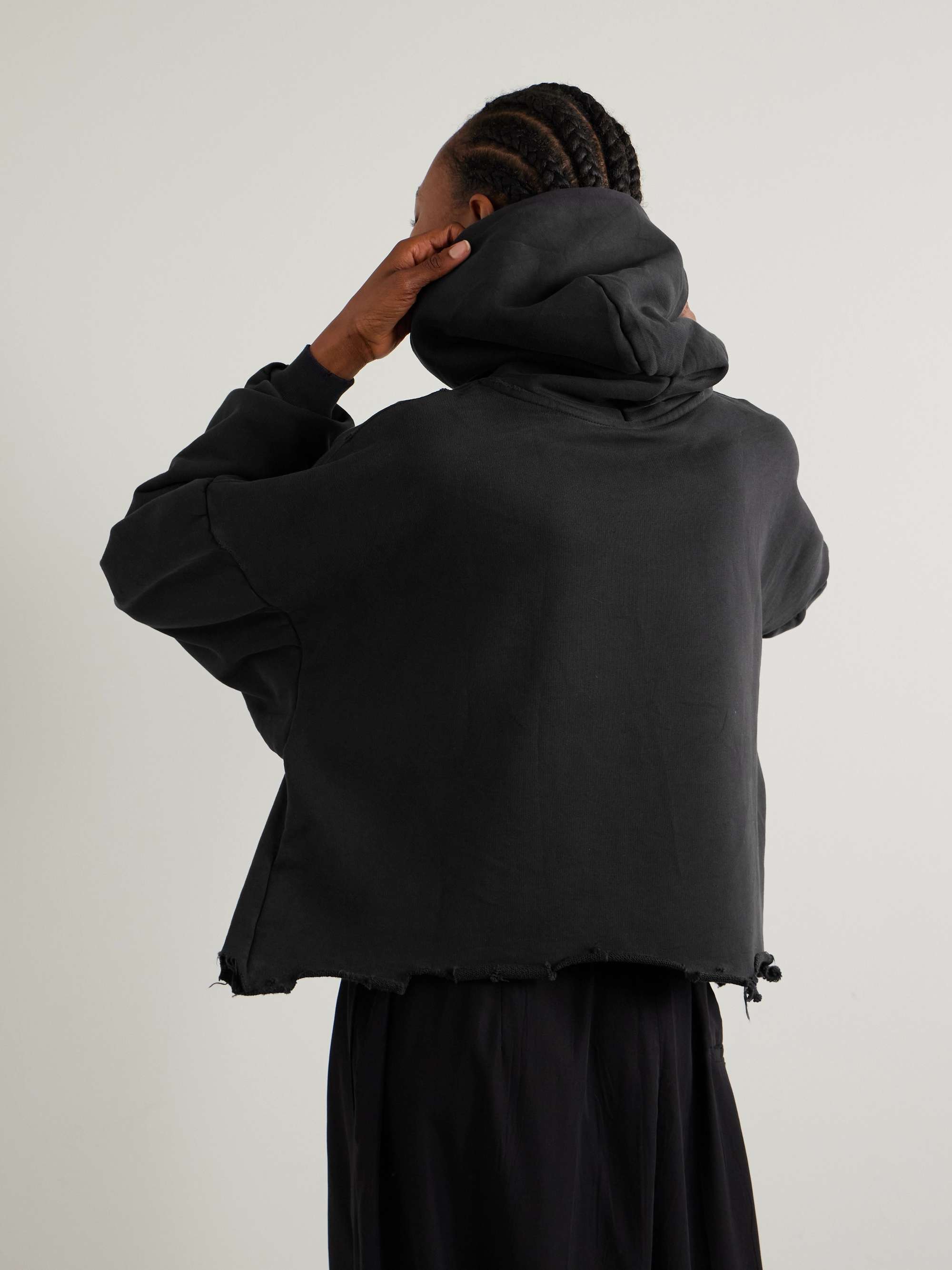 Oversized cropped distressed printed cotton-jersey hoodie view