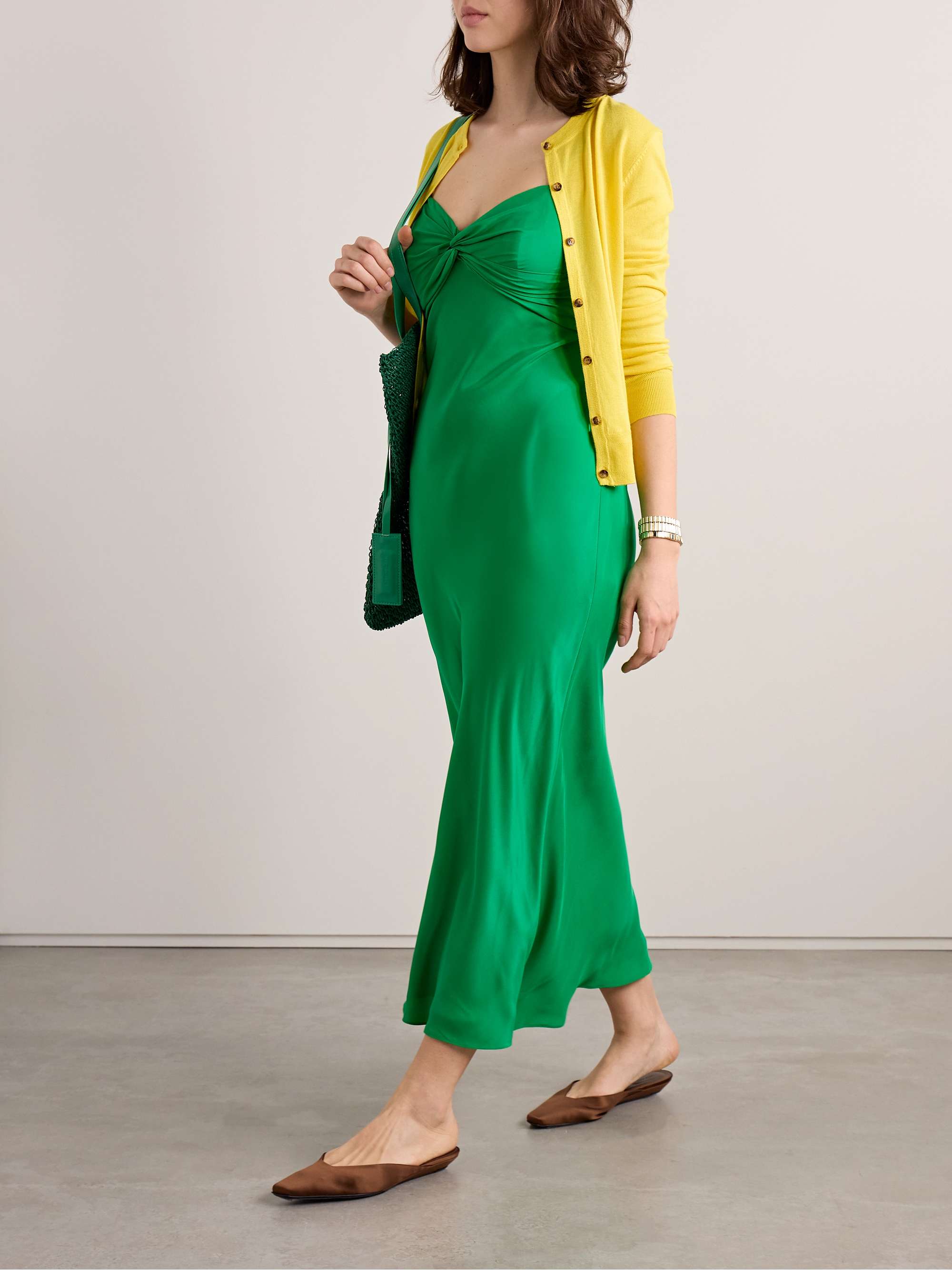 Twist-front cutout silk midi dress view
