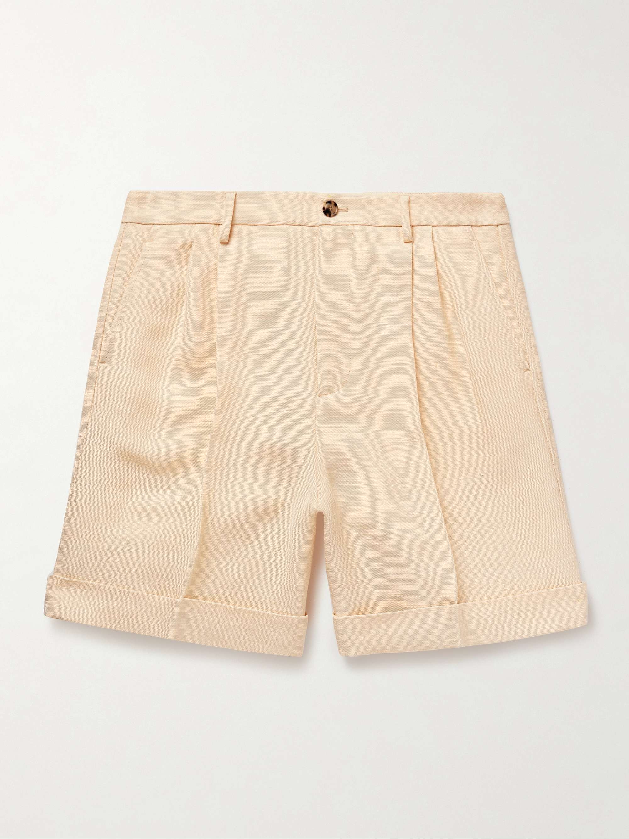 Wide-Leg Pleated Canvas Shorts view