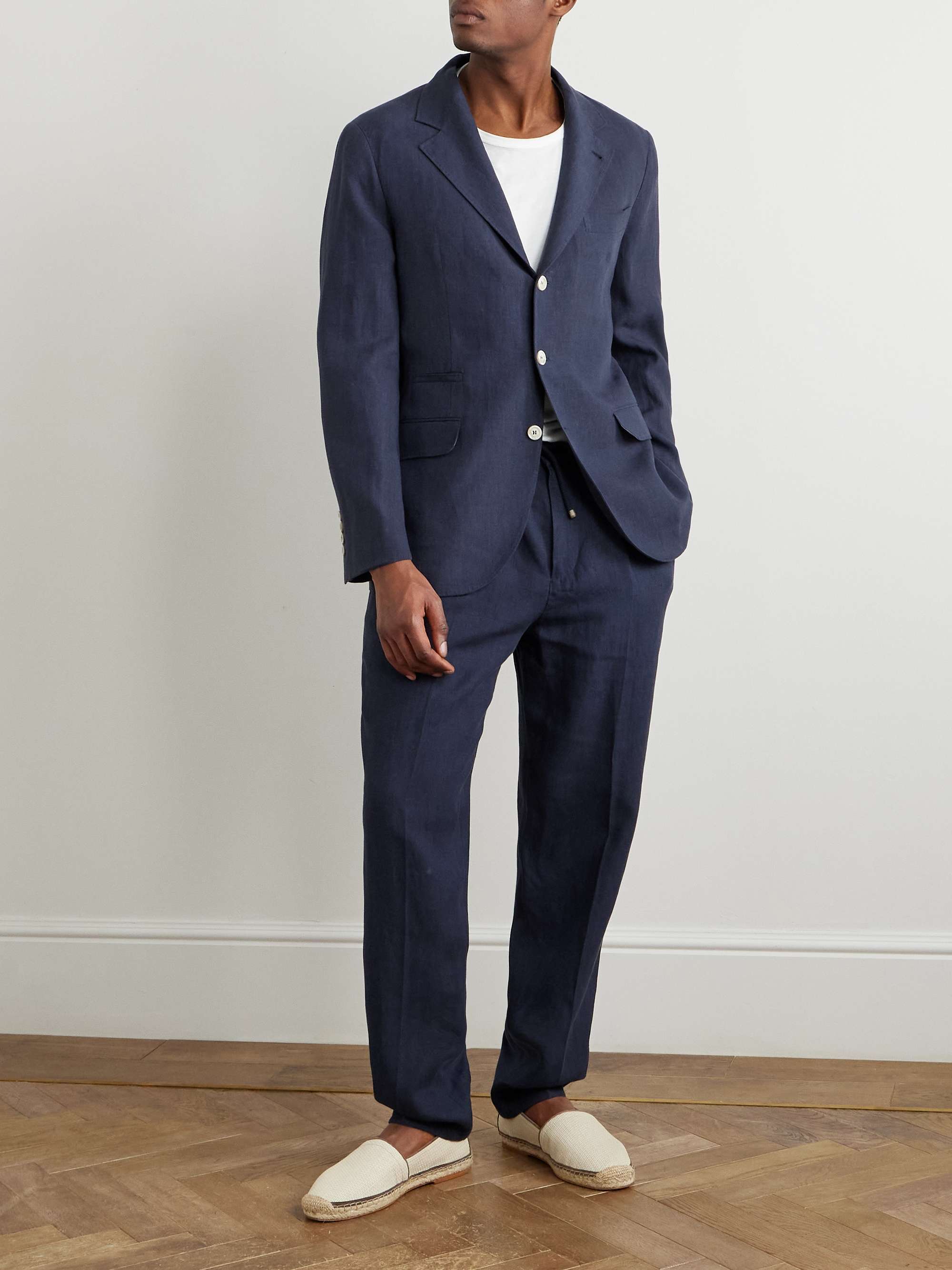 Tapered Pleated Linen Drawstring Trousers view