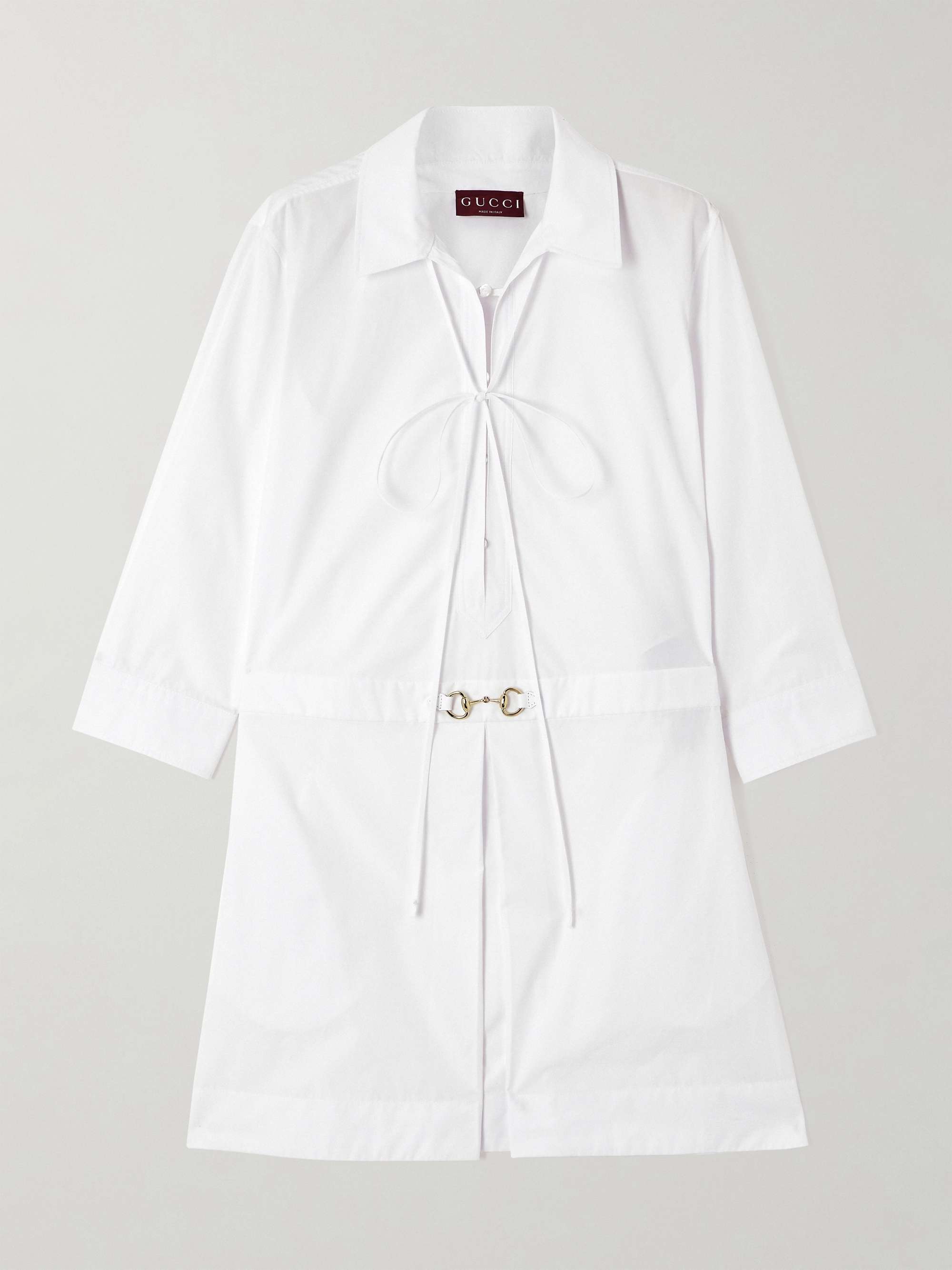Leather-trimmed horsebit-detailed cotton-poplin mini dress view